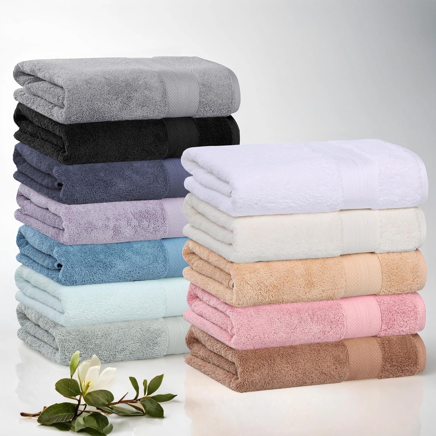 Superior Turkish Cotton Bath Towel Set of 4, Body Towels for Shower, Guest Bath, Home Bathroom Essentials, Quick Drying, Thick, Soft, Plush Heavyweight, Spa, Hotel, Resort, Aria Collection, Grey