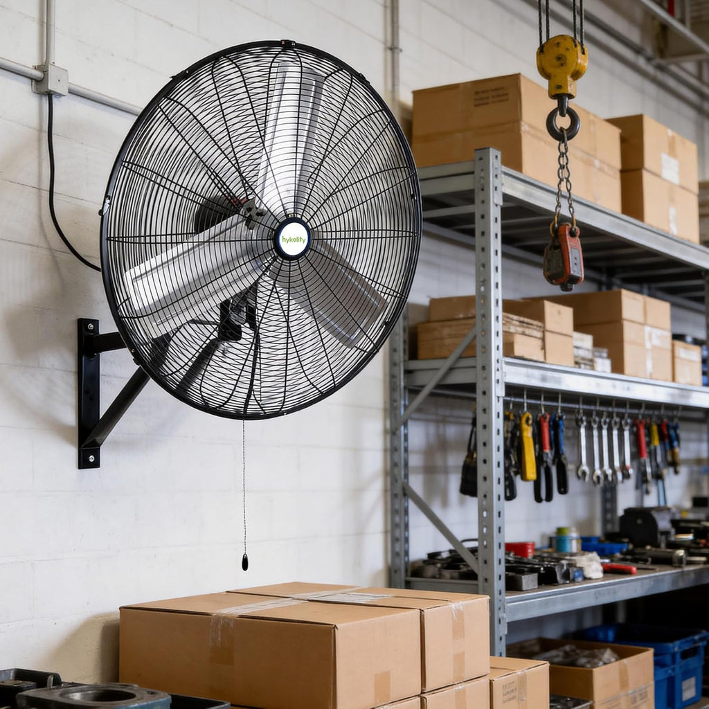 hykolity 30 inch High Velocity Industrial Wall Fan, 9500 CFM 3-Speed Wall Mount Oscillating Fan, Heavy Duty Shop fan for Garage, Warehouse, Workshops, Commercial and Factory, UL Listed, 2 Pack