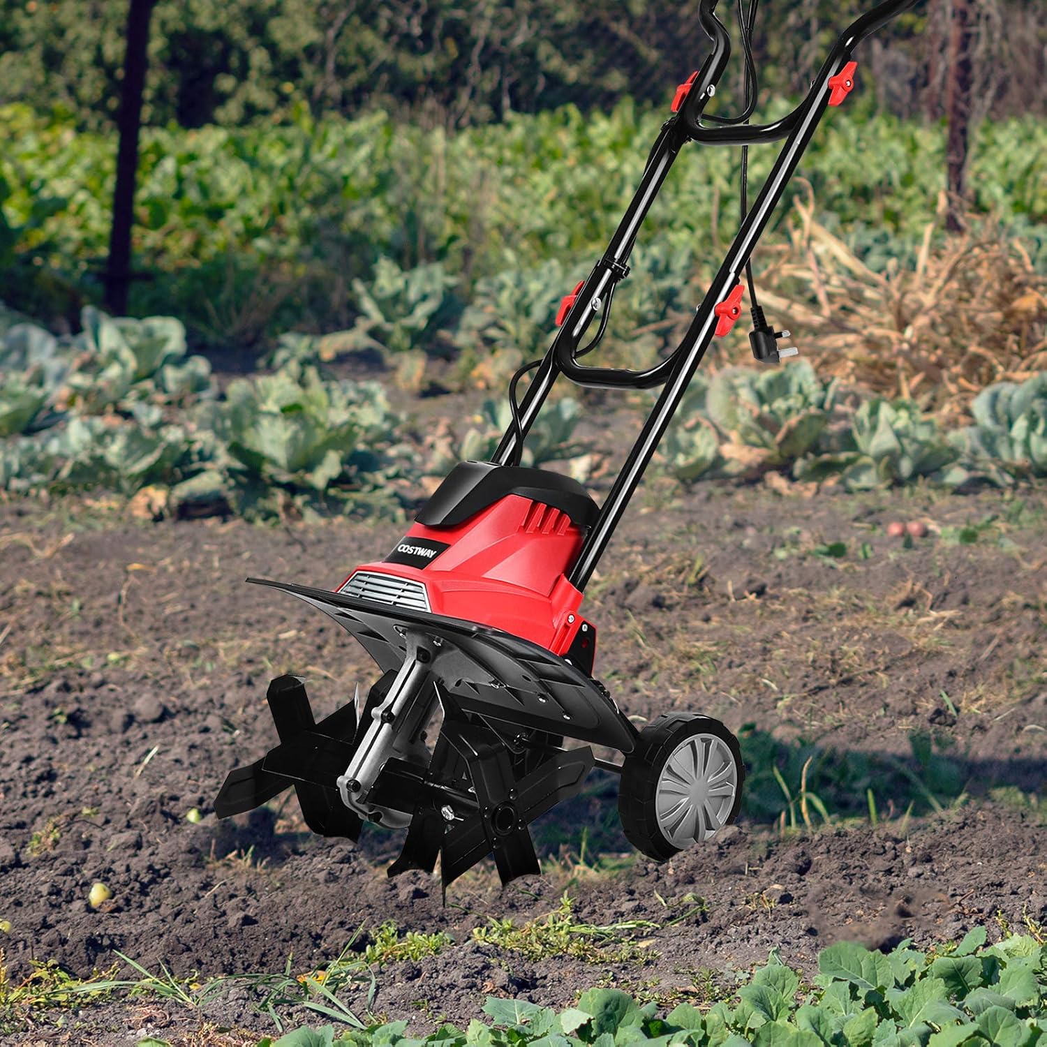 10 Amp Electric Tiller, Corded Rototiller Tool w/ Foldable Handle & 4 Tines, 14-Inch Tilling Width, Lightweight Garden Cultivator for Lawn Digging Soil