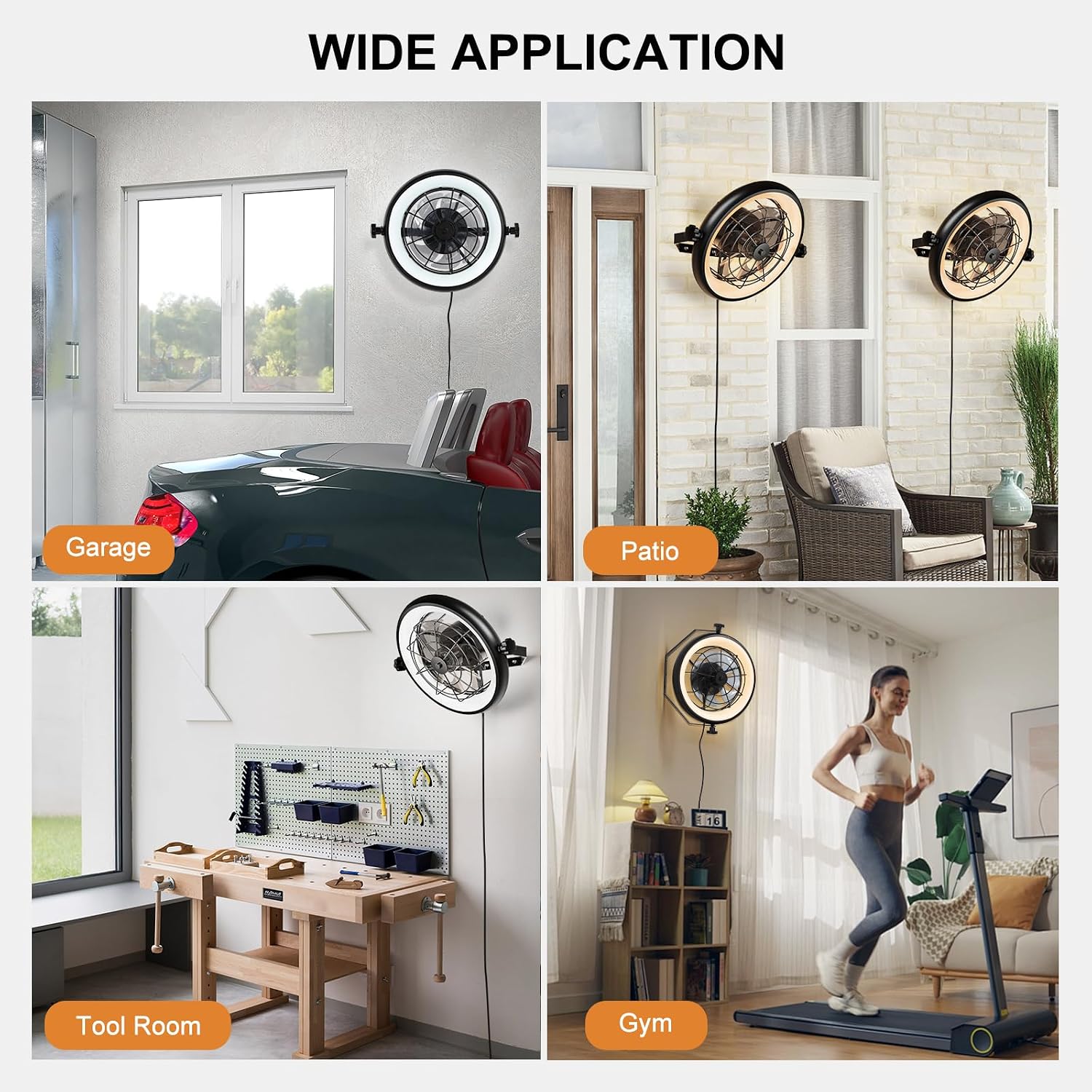16' Wall Mounted Fan Indoor, Quiet 6 Speed Wall Mount Fan with Remote, Light and Timer, 360° Adjustable Tilt Plug in Wall Fan for Garage, Bedroom, Kitchen, Living Room, Greenhouse, Patio