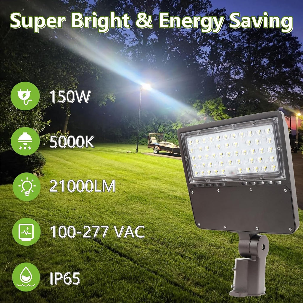 2PACK 150W LED Parking Lot Light with Dusk to Dawn Photocell, Slipfitter Mount and Wall Mount Commercial Outdoor Lighting, 100-277V 21000LM 5000K, ETL Commercial LED Security Flood Lights
