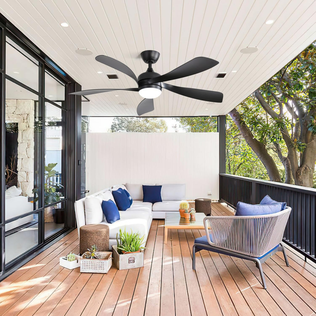 45-Inch Matte Black Smart Ceiling Fan with DC Motor, Alexa Control, Tri-Color LED Lighting, Reversible Operation