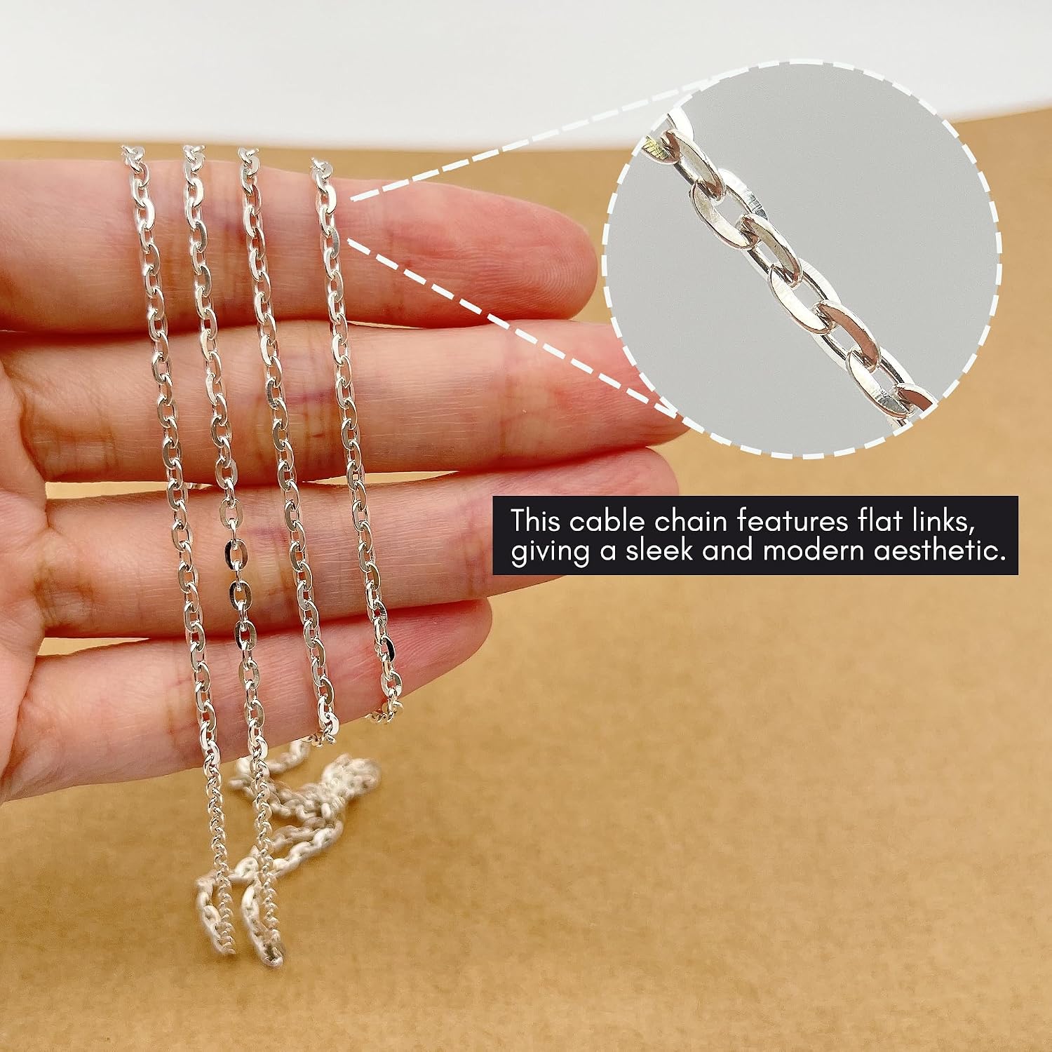 Gryrigns 5Feet 2.2mm 925 Sterling Silver Flat Cable Chain Link Bulk for DIY Craft Jewelry Making (12.50 Grams)