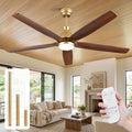 60 Inch Outdoor Ceiling Fan with Lights, Gold Brass Finish, 5 Solid Walnut Wood Blades, High CFM Quiet DC Motor, Modern Farmhouse Ceiling Fans, DampRated for Covered Patio Porch Gazebo Indoor Exterior