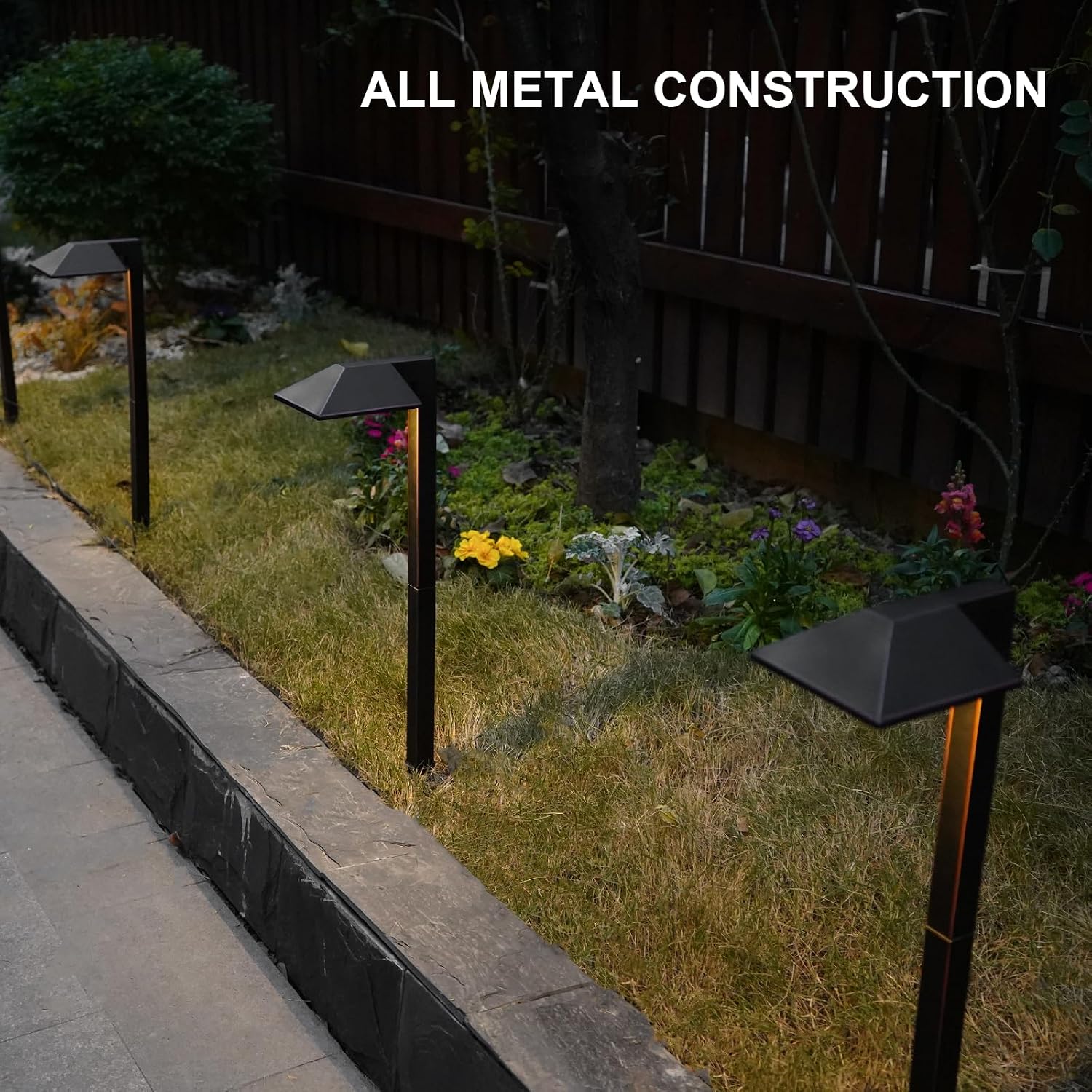 GOODSMANN Low Voltage Landscape Lights 8PK Landscape Lighting Kit Pathway Light Wired Outdoor Walkway Lights 0.7W LED 100 Lumen Oil Rubbed Bronze Finish Warm White with Cable Connectors Metal Stakes