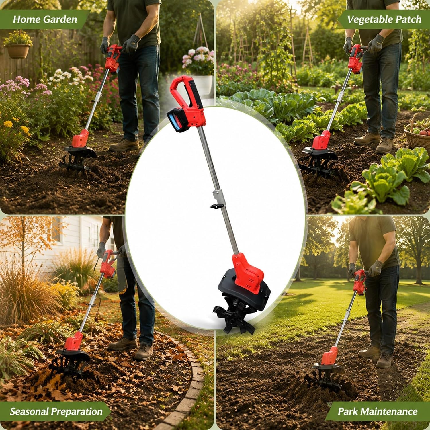 Electric Tiller Cultivator Lightweight, 24cm Depth, 30cm Width, 2 Battery Operated - Digital Display, Ergonomic Handle, Garden for Gardening Use