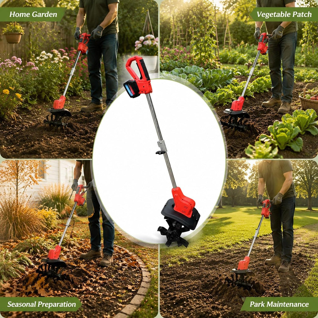 Electric Tiller Cultivator Digital Display 2 Battery Operated Ergonomic Handle Lightweight Electric Garden Rototiller