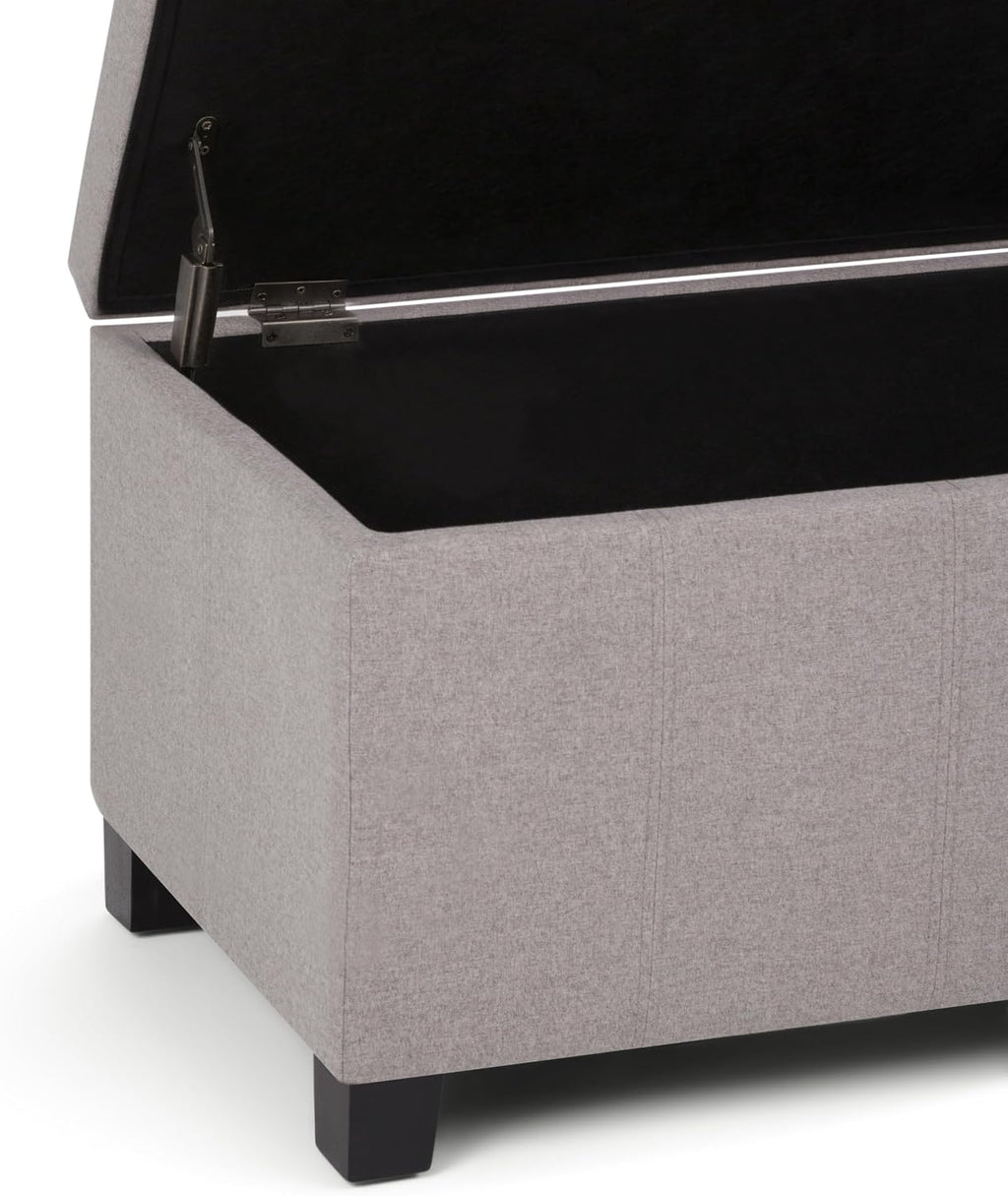 SIMPLIHOME Dover Storage Ottoman Bench - 36 inch Wide Upholstered Linen Look Fabric Rectangular Lift-Top Ottoman in Cloud Grey, Contemporary Bench for Living Room with Safety Hinges
