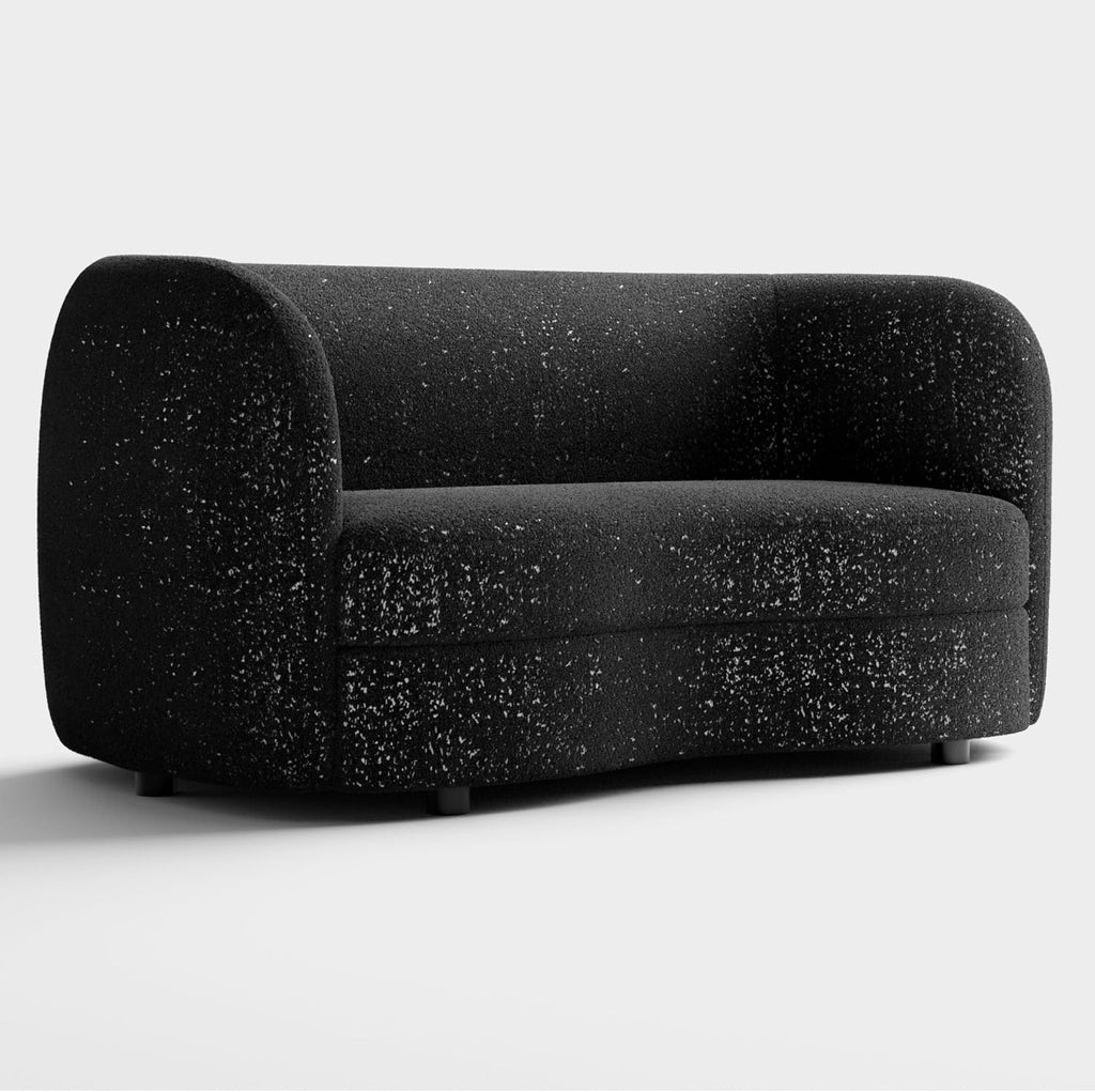 Furniture of America Nimiane Modern Boucle Loveseat Couch with Curved Arms and Wooden Legs, Comfy Fabric Upholstered Small Sofa for Living Room, Bedroom, Home Office, Black