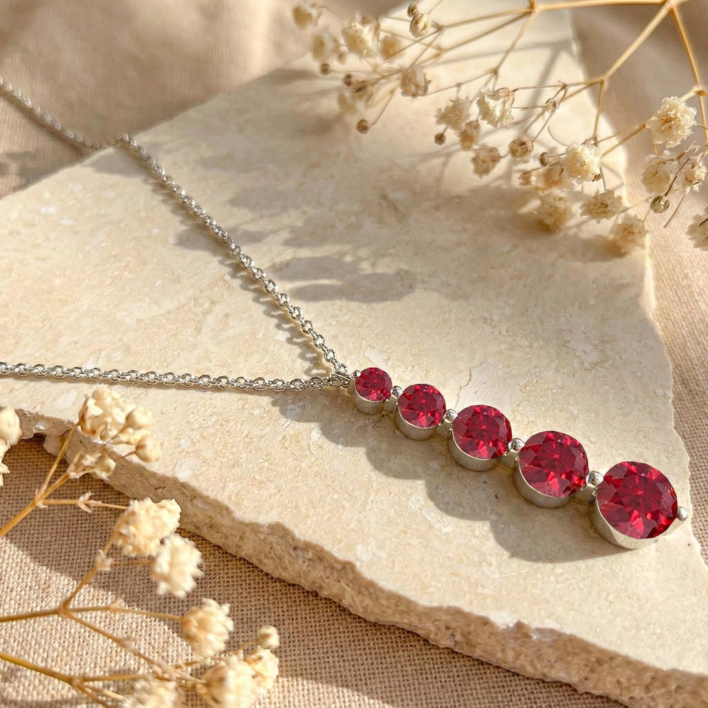 GOODSTONE JEWELS 925 Sterling Silver Linear Drop Pendant Necklace for Women | Size 16+2 Inch Cable Chain with Lobster Clasp | Natural Birthstone Jewelry Gift for Her
