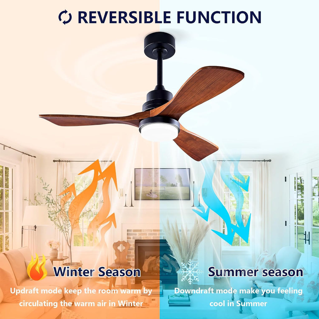 Havemies 42' Outdoor Ceiling Fan with Light - Farmhouse Wood Blades, Silent DC Motor & Remote, Damp-Rated Patio Fan, Reversible 3-Blade Design for Covered Porch