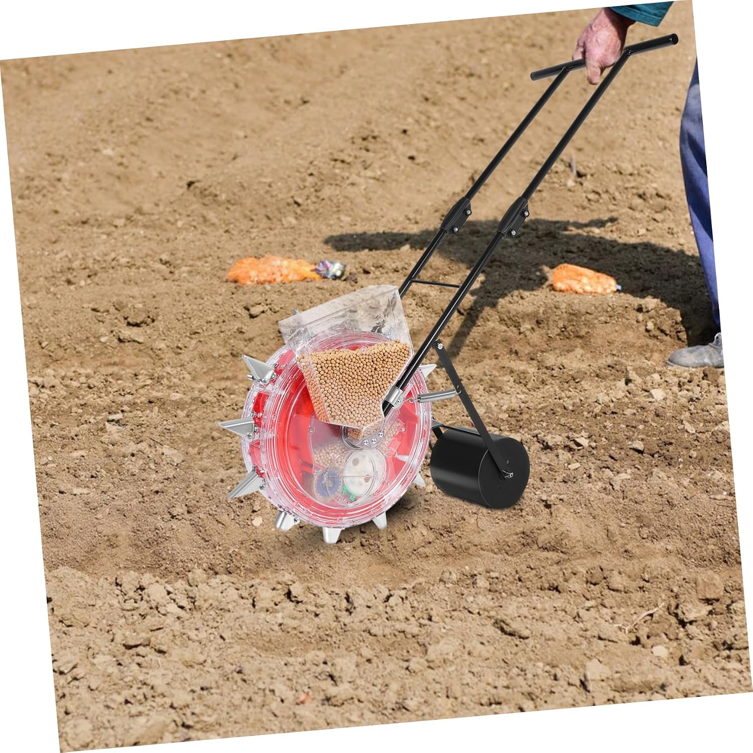 HANABASS Hand-Push Planter Multi-Functional Manual Rolling Fertilizer Applicator Precision Control for Efficient Gardening and Planting Nozzles