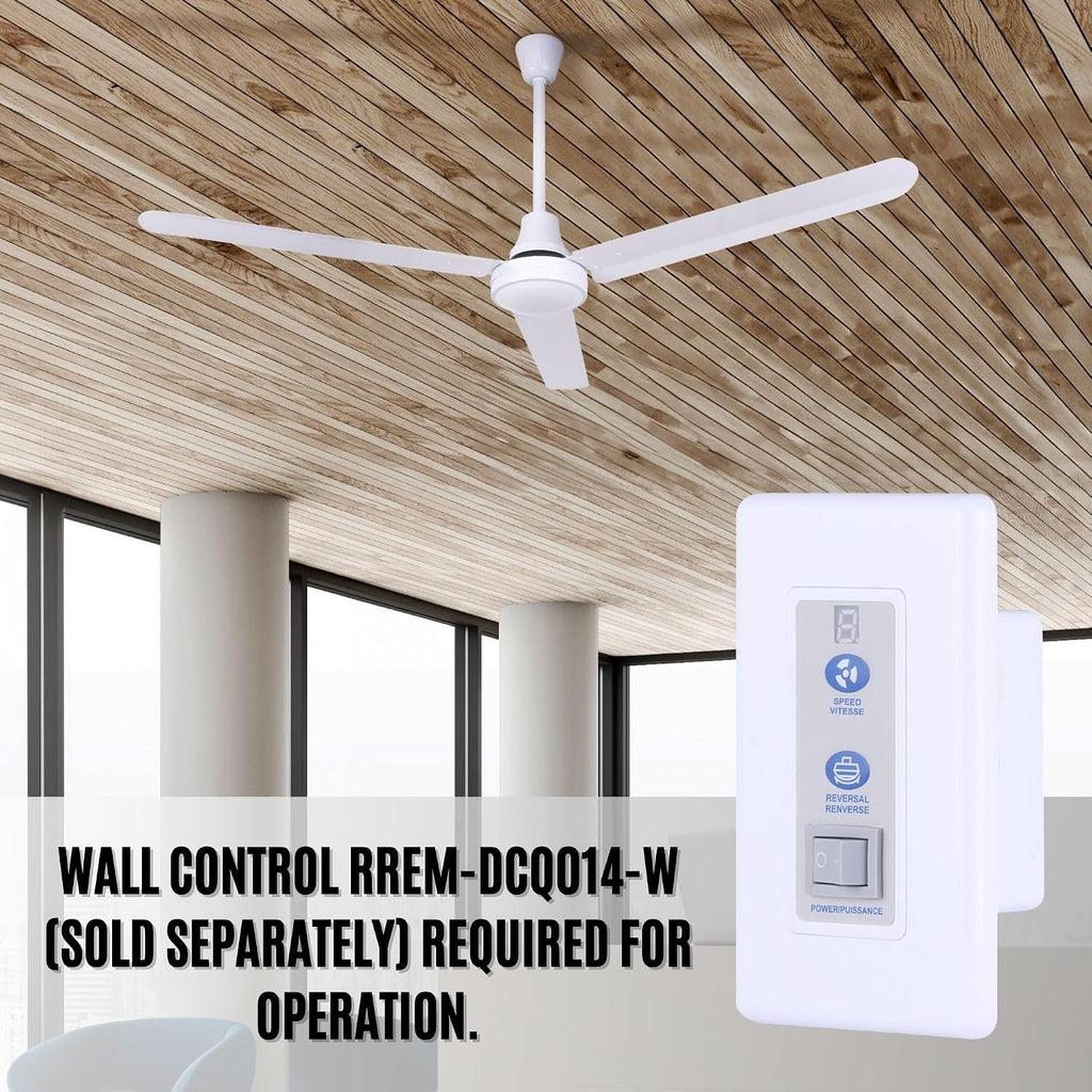 Canarm CP48DW11N 48-Inch Industrial DC Ceiling Fan, High-Performance, Weatherproof, White, Downrod Mount, Energy-Efficient for Indoor & Outdoor Use