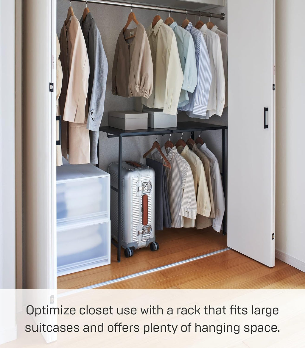 YAMAZAKI Home Tower Expandable Over Suitcase Shelf, Closet Luggage Organization Clothes Hanger Metal Shelf - Steel