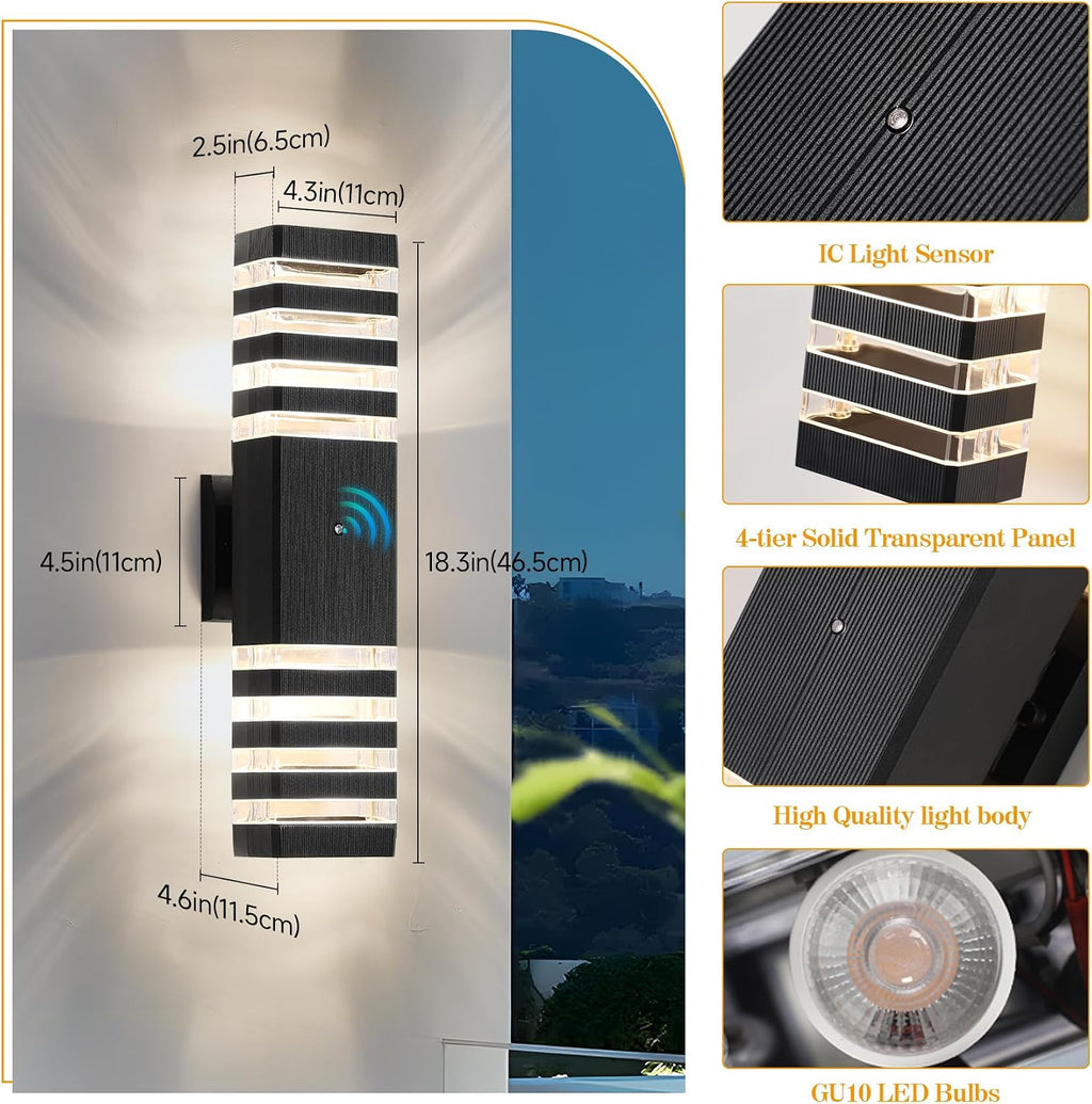 Dusk to Dawn Led Outdoor Wall Light,6 Pack Outdoor Garage Lighting Fixtures，18.3 in Modern Porch Light,Up and Down Exterior Wall Sconce,Waterproof Exterior Lights for House with 12 * 7W Bulbs