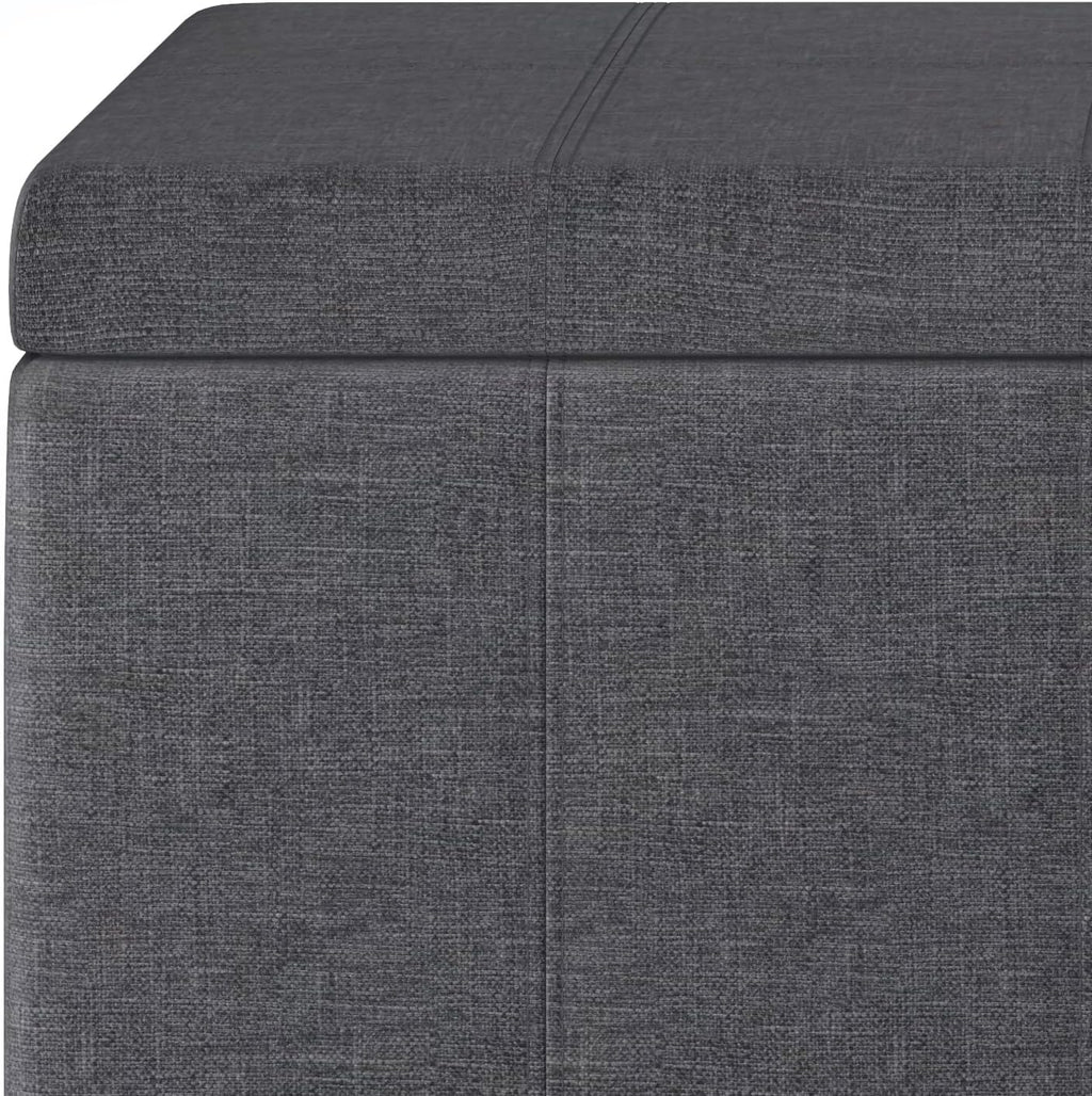 SIMPLIHOME Dover Storage Ottoman Bench - 36 inch Wide Upholstered Linen Look Fabric Rectangular Lift-Top Ottoman in Slate Grey, Contemporary Bench for Living Room with Safety Hinges