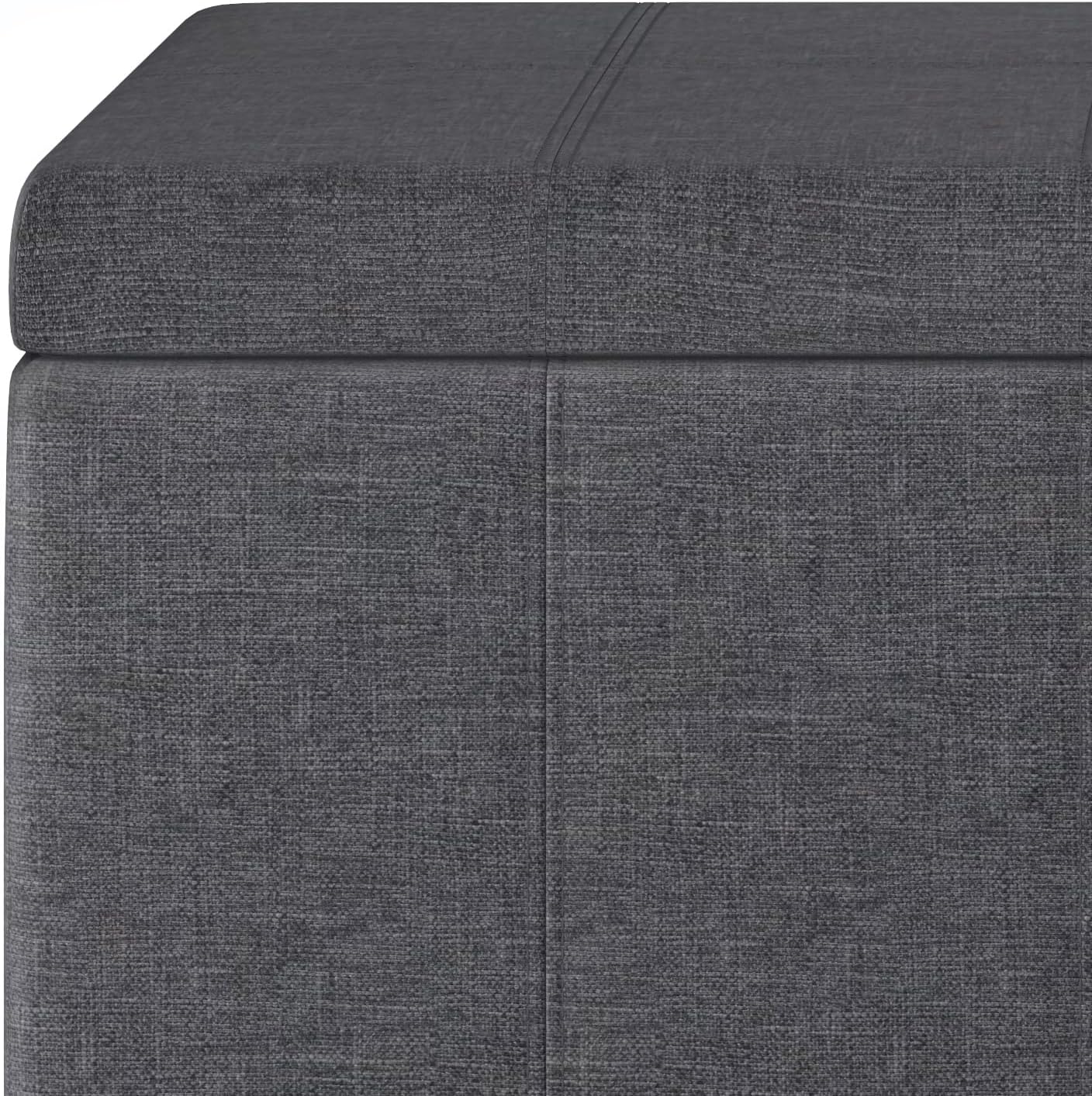 SIMPLIHOME Dover Storage Ottoman Bench - 36 inch Wide Upholstered Linen Look Fabric Rectangular Lift-Top Ottoman in Slate Grey, Contemporary Bench for Living Room with Safety Hinges