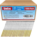 Framing Nails 304 Stainless Steel 21° Full Round Head Nail 21 Degree Ring 3-1/4' Shank Nail for Pneumatic, Electric 21 degree Framing Nailer (3-1/4' - 1000 pcs)