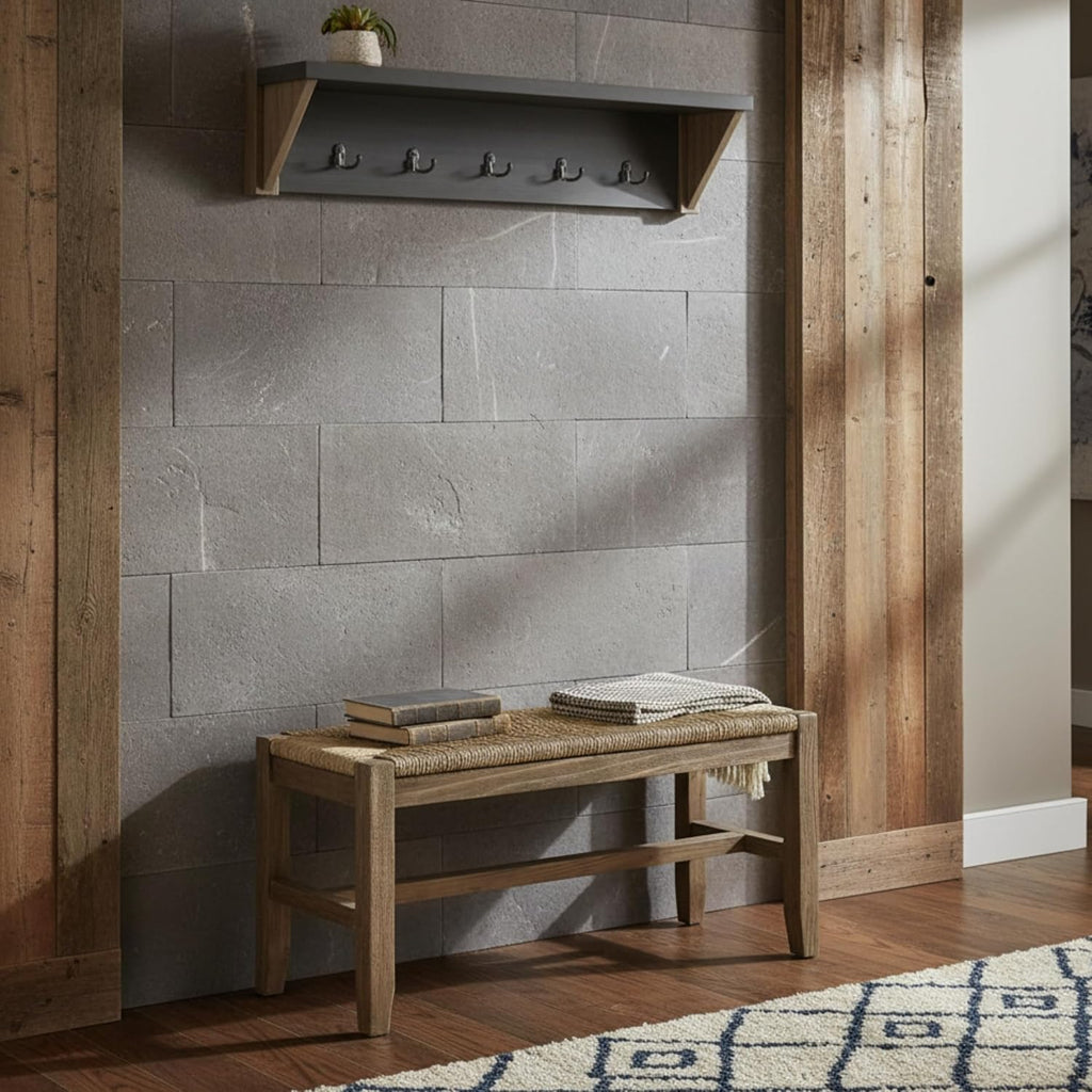 Alaterre Furniture Newport 40' Coat Hook with Shelf and Rush Bench Set