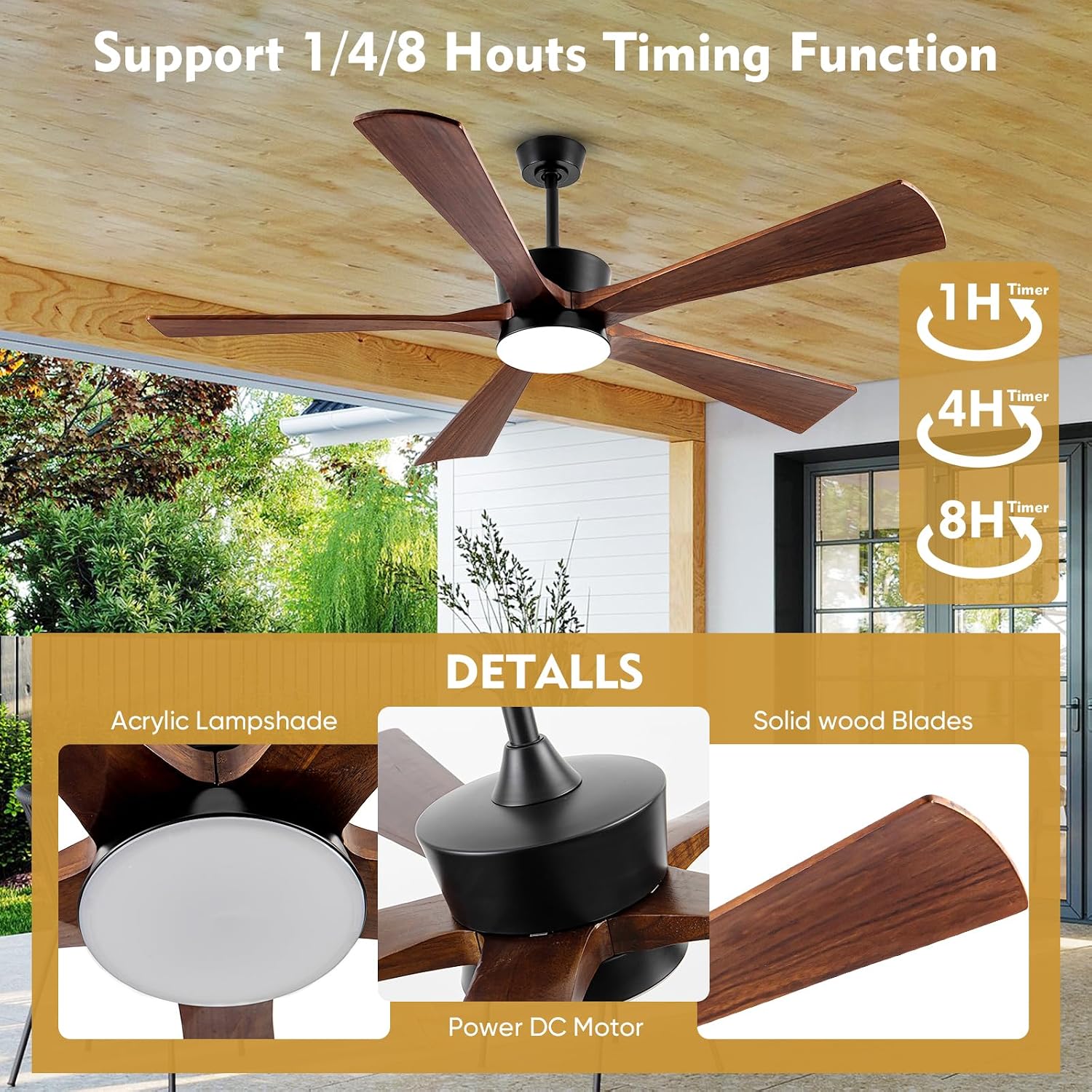 60 Inch Low Profile Ceiling Fan with Light, Modern Farmhouse Outdoor Ceiling Fans for Patio with Remote, Flush Mount Quiet Reversible Ceiling Fan for Bedroom Kitchen Gazebo