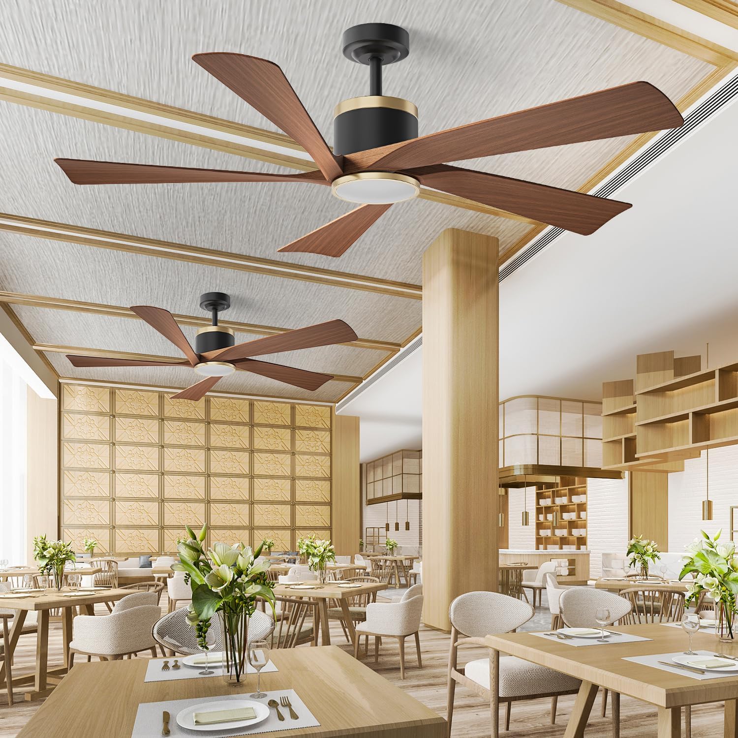TXCSLY 52'' Ceiling Fans with Lights, Modern Ceiling Fan with Remote Control, Indoor Outdoor Ceiling Fan for Living Room,Bedroom 5 Blade 3 Color Tempearture (Walnut)