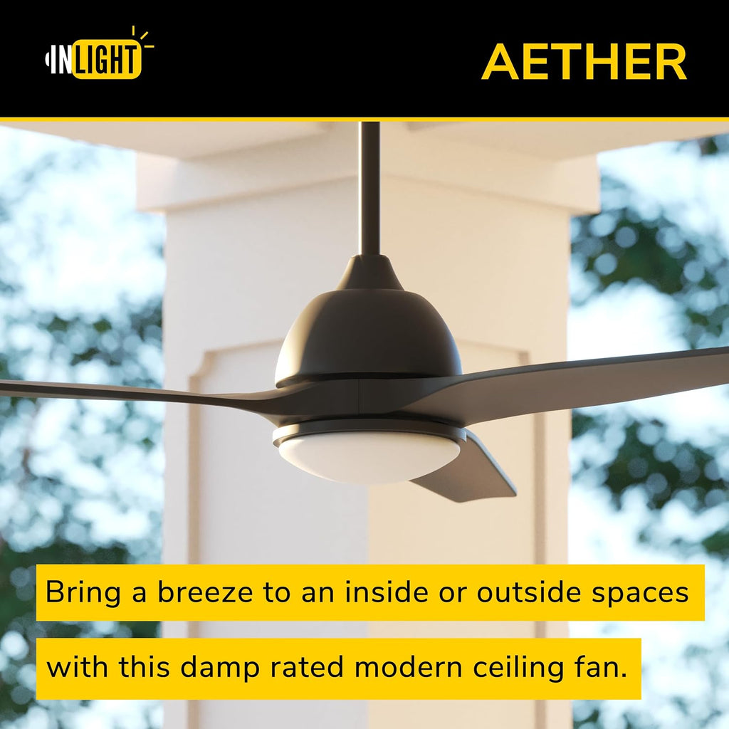 Inlight 60 IN. Integrated LED Indoor and Outdoor Black AC Motor Ceiling Fan with Light and Remote, IN-0714-3-BK