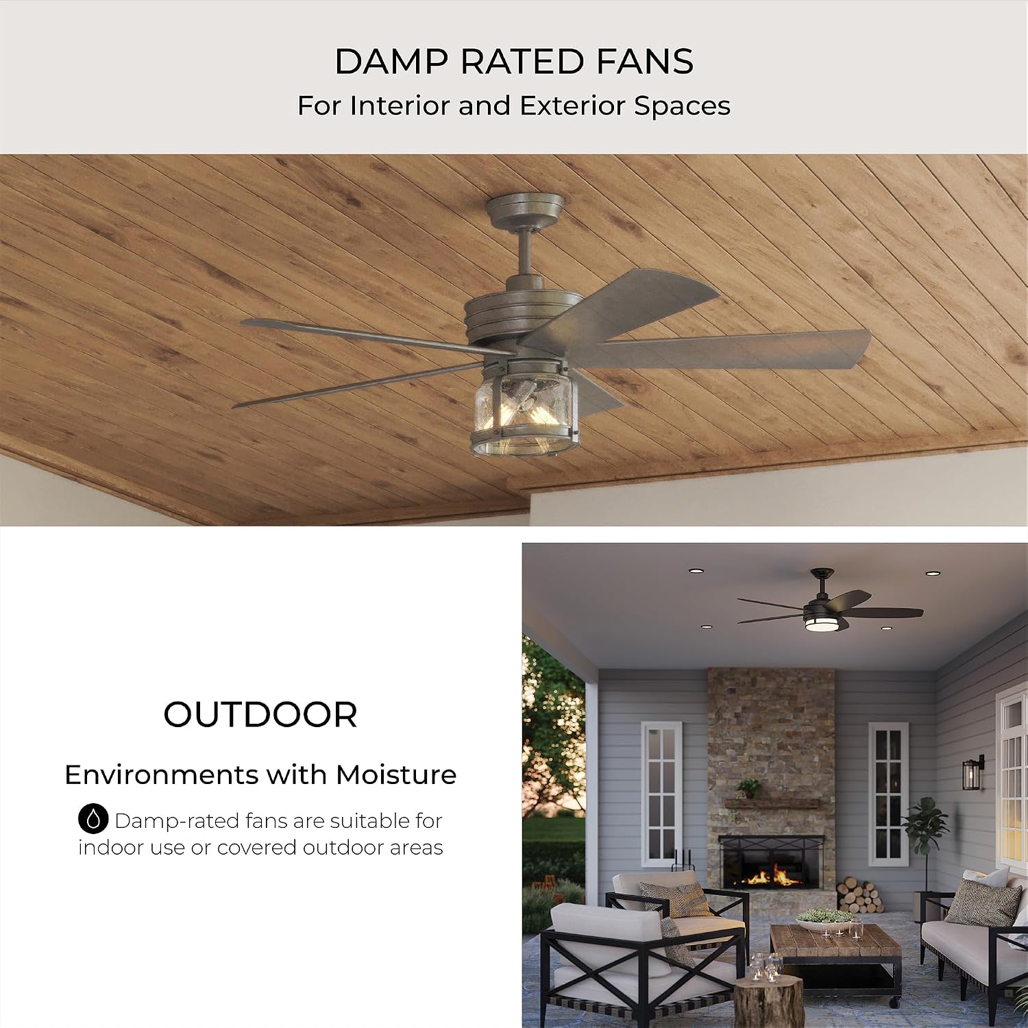 Progress Lighting Ryne Collection 52-Inch 3-Blade Woodgrain LED DC Motor Transitional Indoor/Outdoor Ceiling Fan, Brown