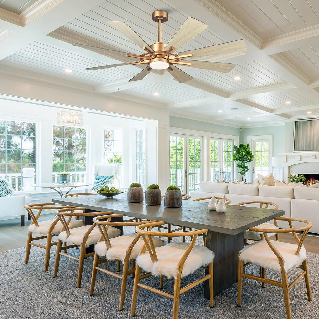 60 Inch Gold Ceiling Fan with Lights and Remote, Large Industrial Ceiling Fan Indoor & Outdoor for Gazebo Living Room Garage, Quiet DC Motor, 3 CCT, 6 Speed, Modern High Airflow Big Ceiling Fan
