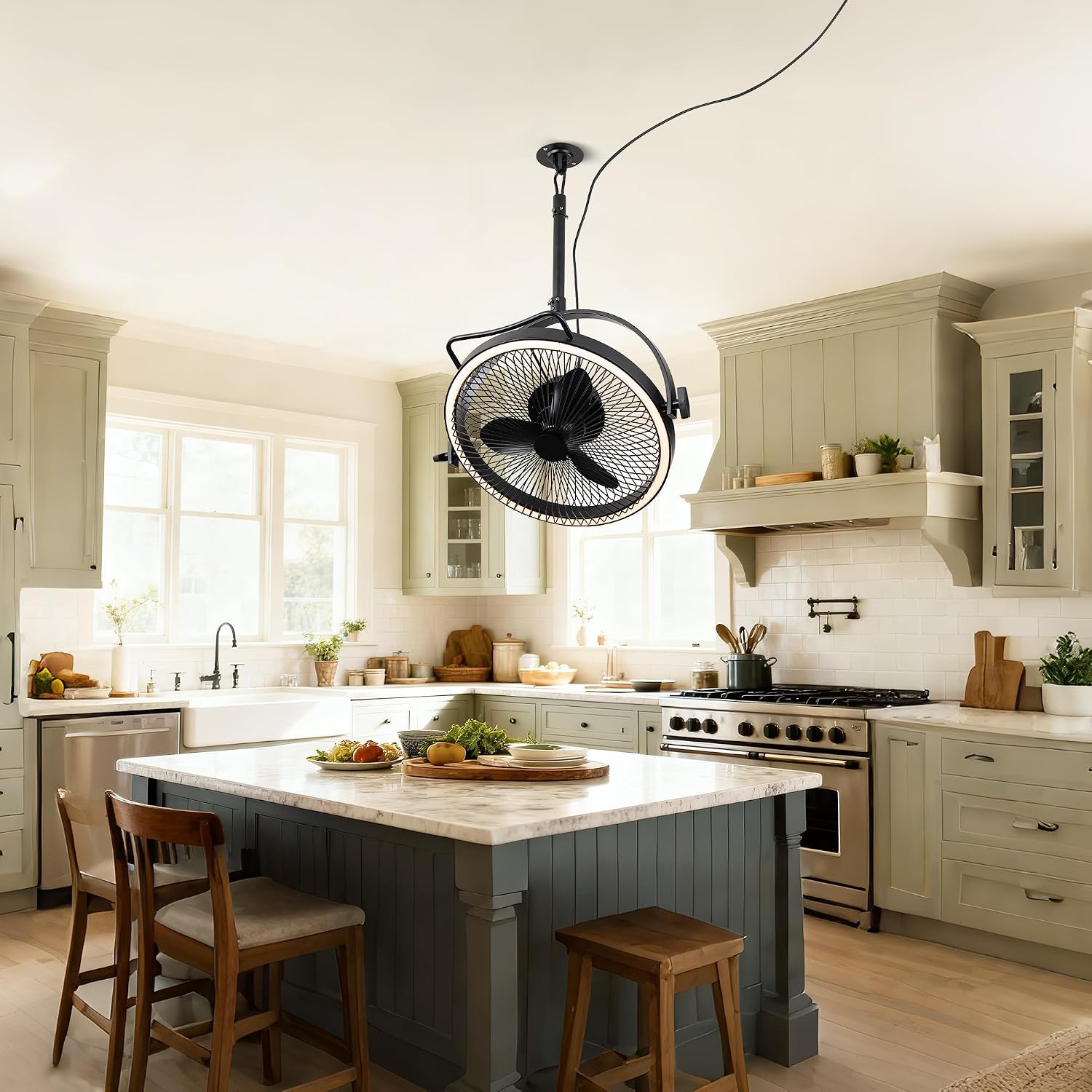 Ceiling Fans with Lights and Remote, 20 Inch Black Outdoor Ceiling Fans for Patios, 6-Speed DC Motor Floor Fan with Plug, 3 Color Temperatures Dimmable LED Light, Timer & Memory Function