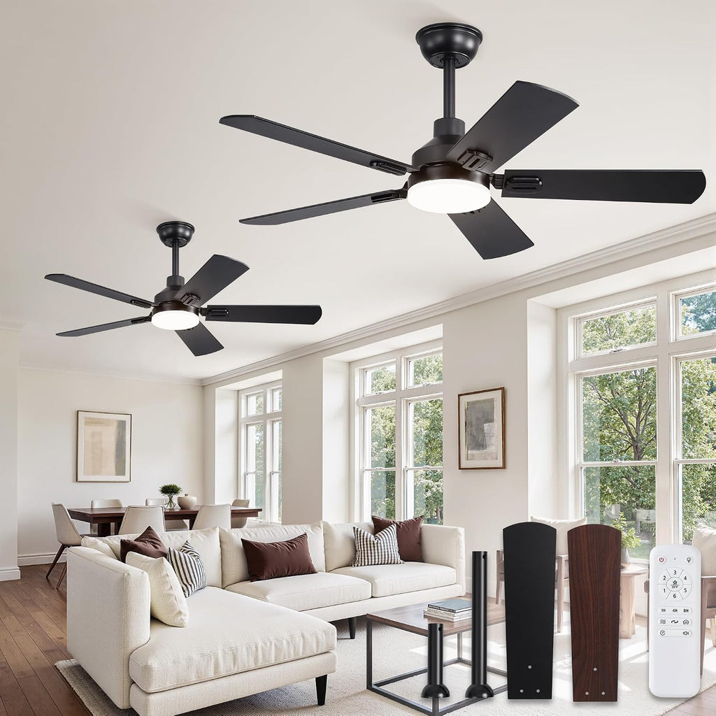 ZMISHIBO 2 Pack 44' Ceiling Fans with Lights, Black Modern Ceiling Fan with Remote, Farmhouse Indoor Ceiling Fan with Dual Finish Blades, Quiet & Strong Motor, Bright LED Light.