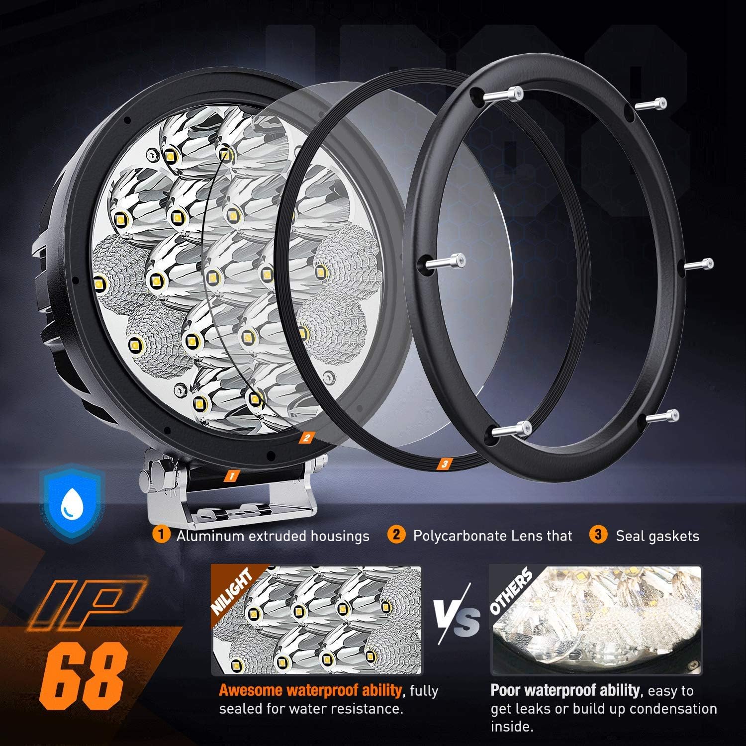 Nilight 2PCS 7Inch 85W LED Driving Light 10200LM IP68 Spot Flood Combo Round Built-in EMC Offroad Lights with 14AWG DT Connector Wiring Harness Kit for Truck ATV UTV SUV