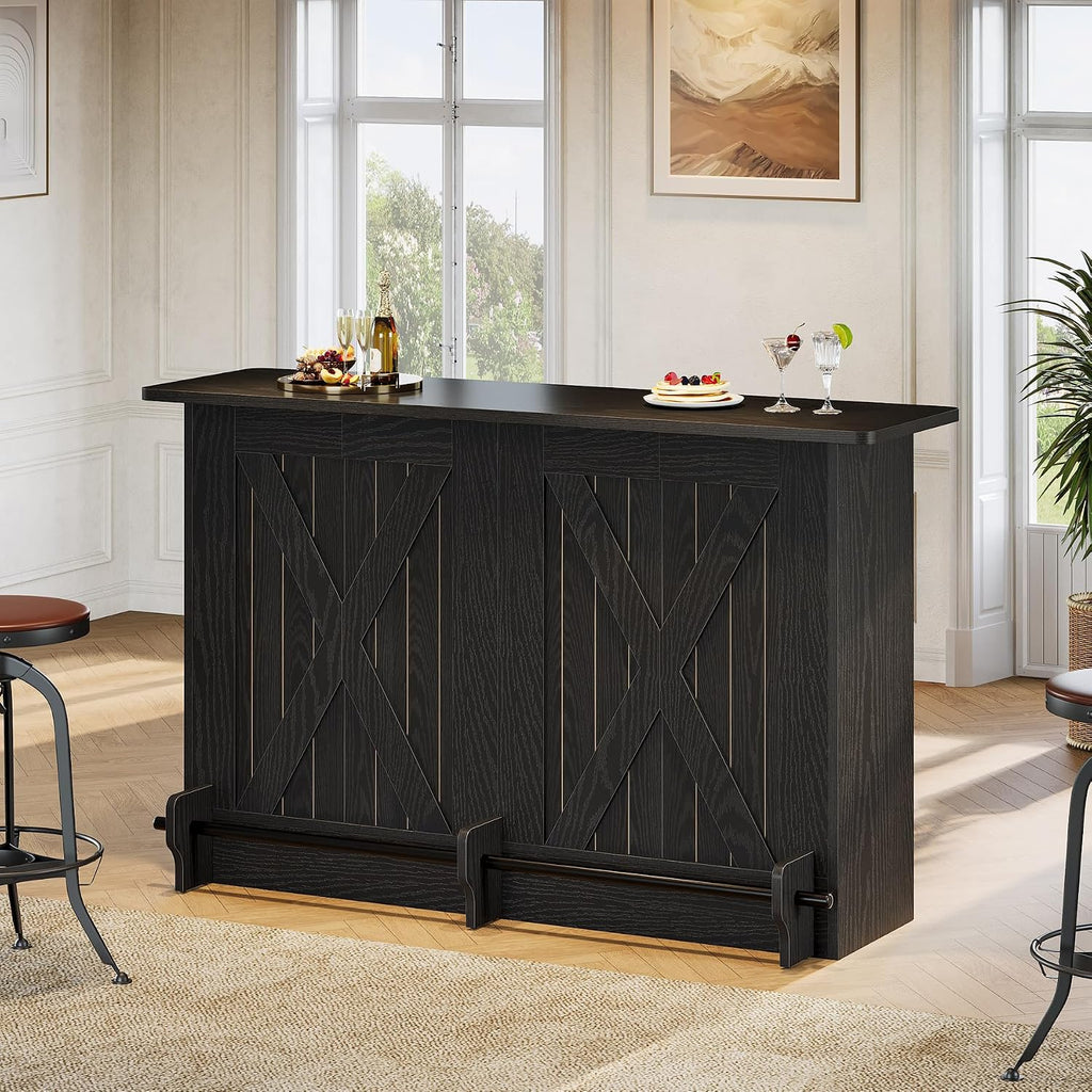 Tribesigns 63-Inch Bar Table, 2-Tier Bar Cabinet Height Pub Table with Footrest, Modern Coffee Cabinet for Home Kitchen, Large Home Unit Liquor Furniture, Bistro, Dining Room, Living Room (1, Black)