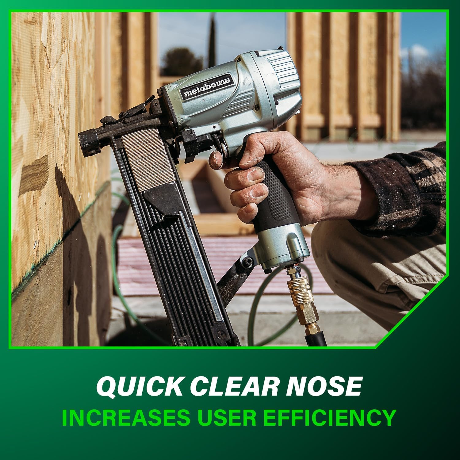 Metabo HPT 7/16' Standard Crown Stapler, Pro-Preferred Pneumatic Power Nailers, Construction Tool for Roof Decking & Subfloor Install, 16 Gauge Power Stapler, 1' to 2' Crown Staples, N5008AC2