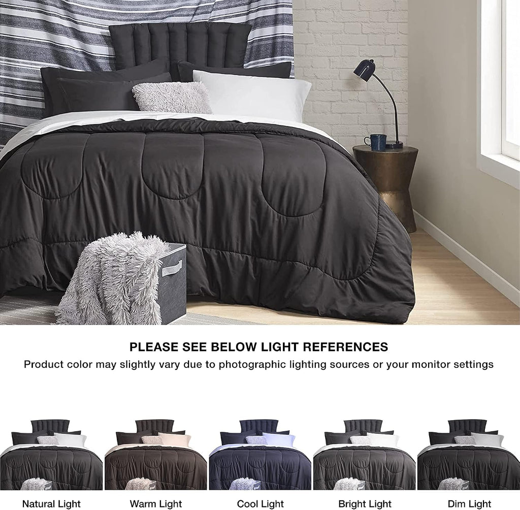 Comfort Spaces 17 Piece Bed in A Bag Comforter Set Include Sheets with 2 Side Pockets - All Season Cozy Bedding and Bedroom Organizer, College Dorm Room Essentials, Queen, Vincent, Black