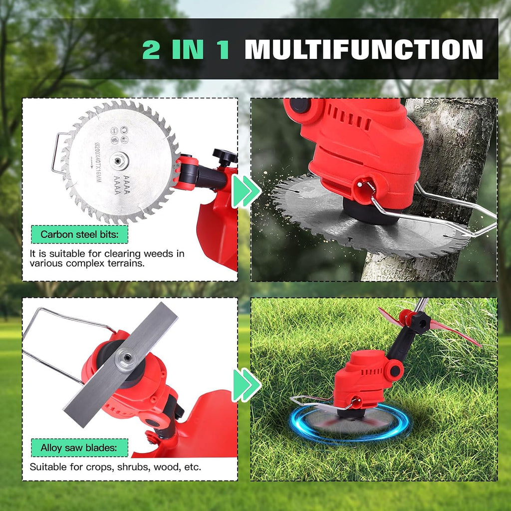 Cordless 2-in-1 Tiller & Weed Whacker Combo, 800W Brushless Motor, 12'x9' Rototiller, 8' Trimmer, 2x21v 6.0Ah Battery, Electric Weed Eater & Garden Tiller, Perfect for Lawn Care & Gardening Tools