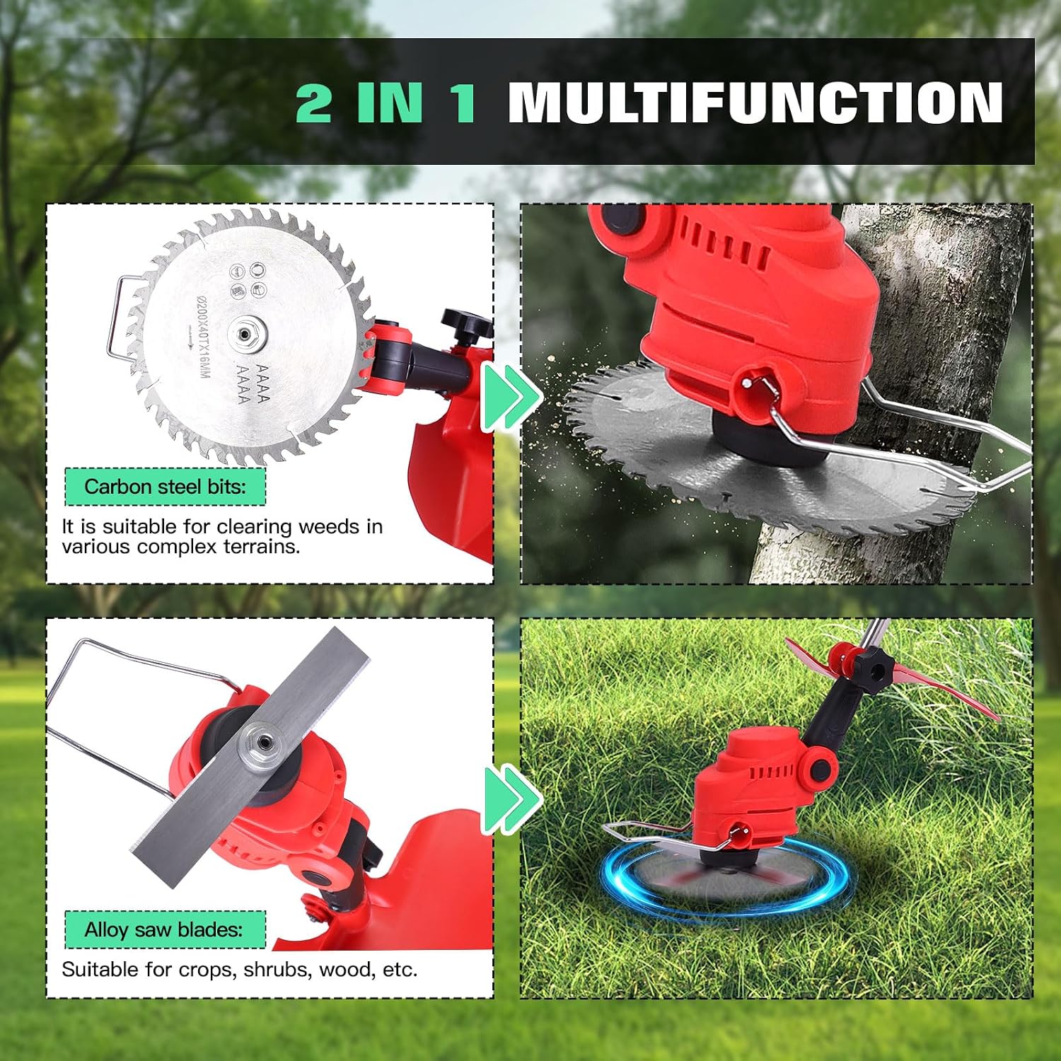 Cordless 2-in-1 Tiller & Weed Whacker Combo, 800W Brushless Motor, 12'x9' Rototiller, 8' Trimmer, 2x21v 6.0Ah Battery, Electric Weed Eater & Garden Tiller, Perfect for Lawn Care & Gardening Tools
