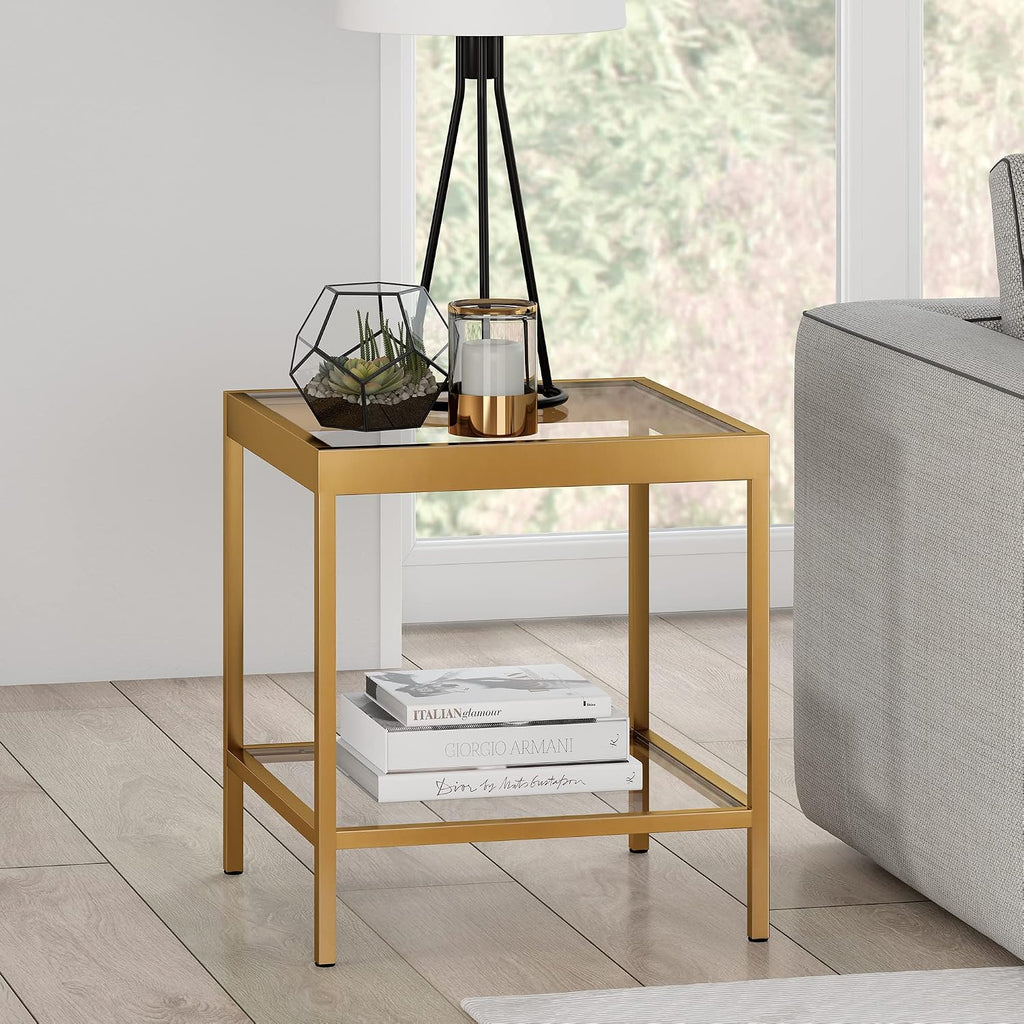 Henn&Hart 20' Wide Square Square Side Table in Brass, Table for Living Room, Bedroom