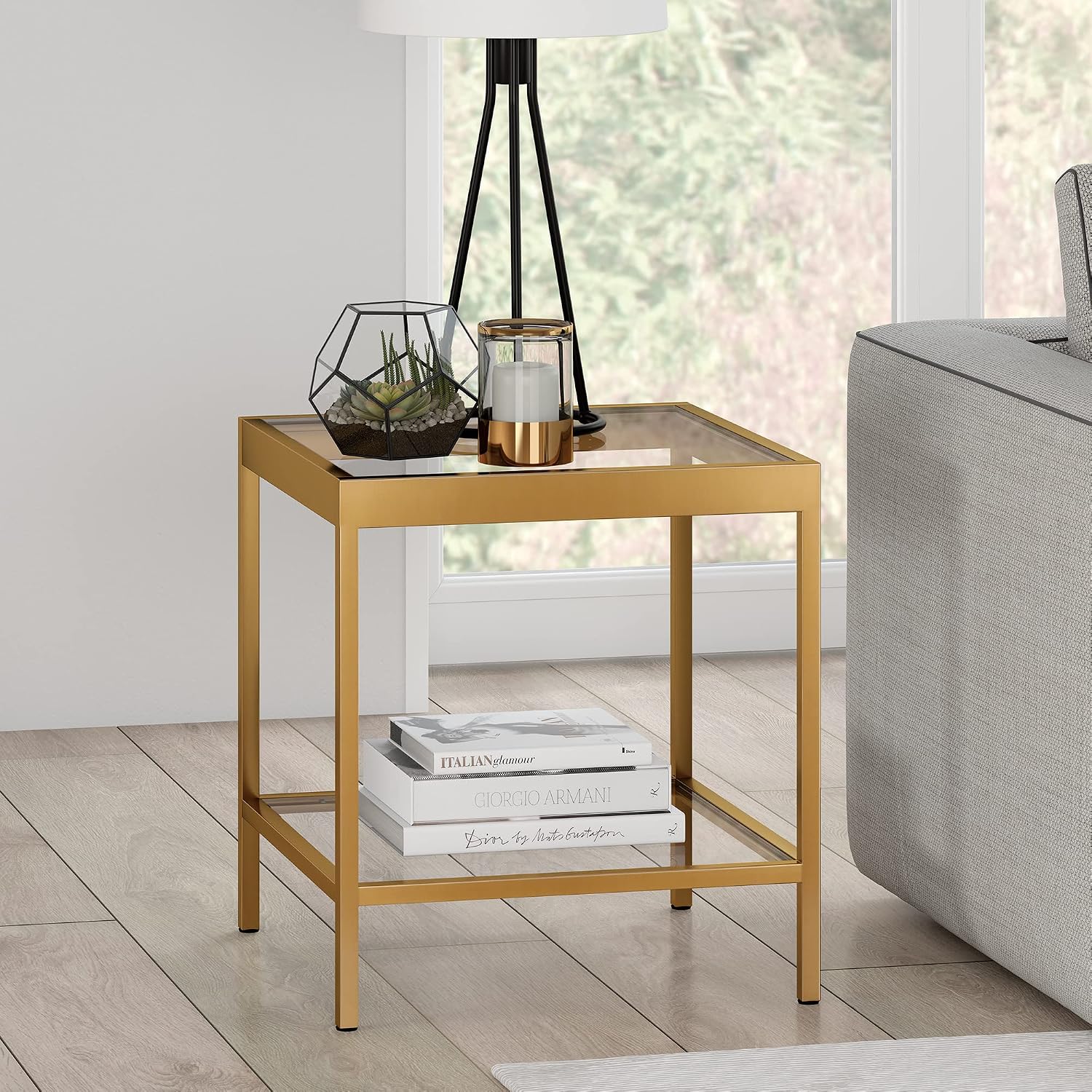 Henn&Hart 20' Wide Square Square Side Table in Brass, Table for Living Room, Bedroom