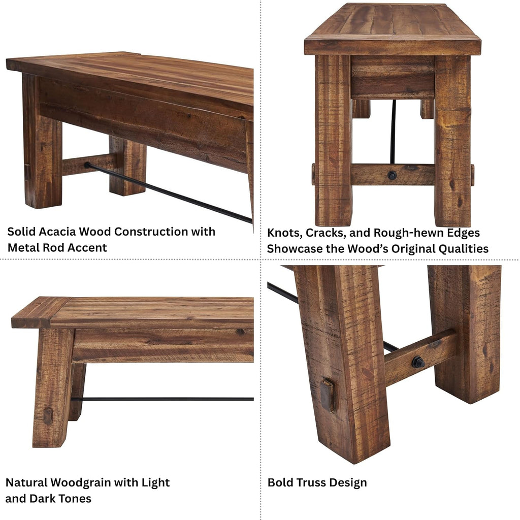 Alaterre Furniture Durango 60 Inch Solid Wood Entryway Organizer - Modern Farmhouse Bench with Metal Accent Bar for Entryway, Dining Room, Kitchen, or Bedroom (Natural)
