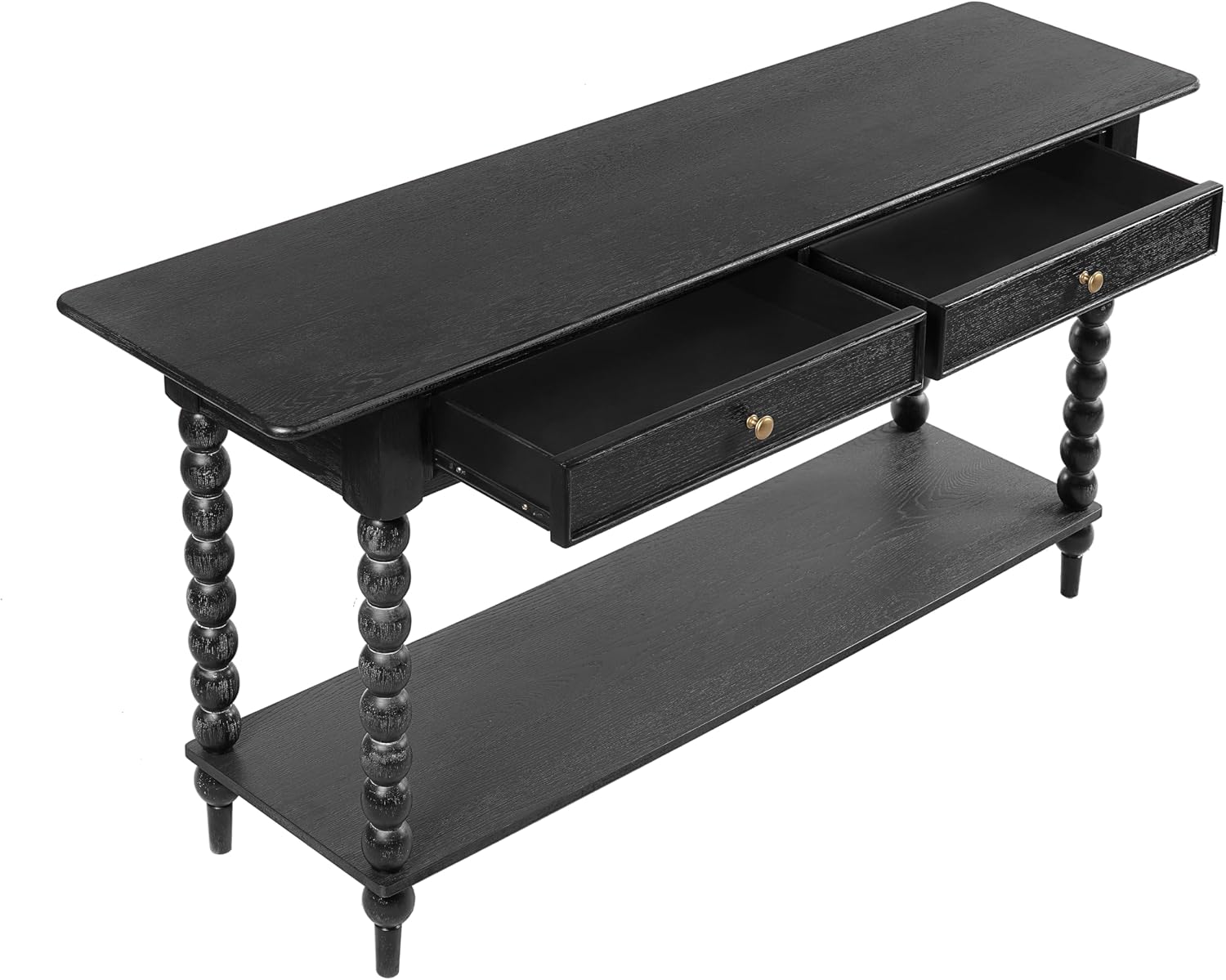 Christopher Knight Home Zeka Narrow Console Table with Storage, Wood Entryway Table with 2 Drawers and 1 Bottom Shelf, Retro Display Table with Unique Spherical Legs for Hallway, Living Room, Black