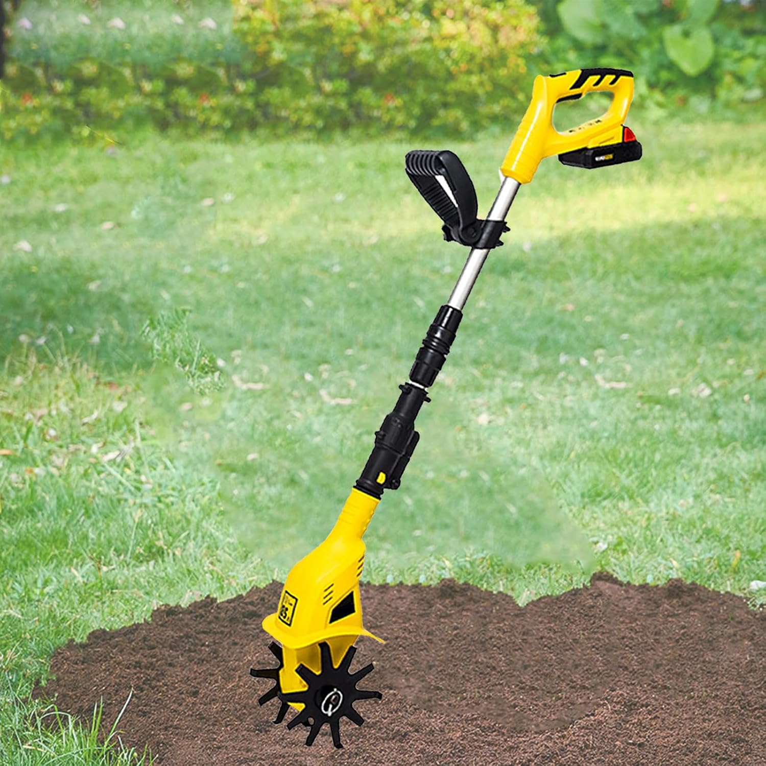 Small Cordless Tiller Cultivator, Electric Garden Tiller with 250 RPM, Battery Powered Garden Cultivator, Portable Handheld Electric Tiller