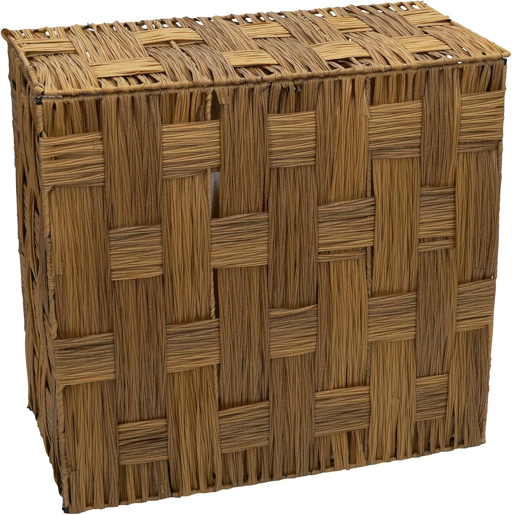 Household Essentials Woven Double Hamper, Natural Resin Weave, Strong Metal Frame, Washable Poly-Cotton Liners with Wooden Dowels, Moisture-Resistant, Easy to Assemble