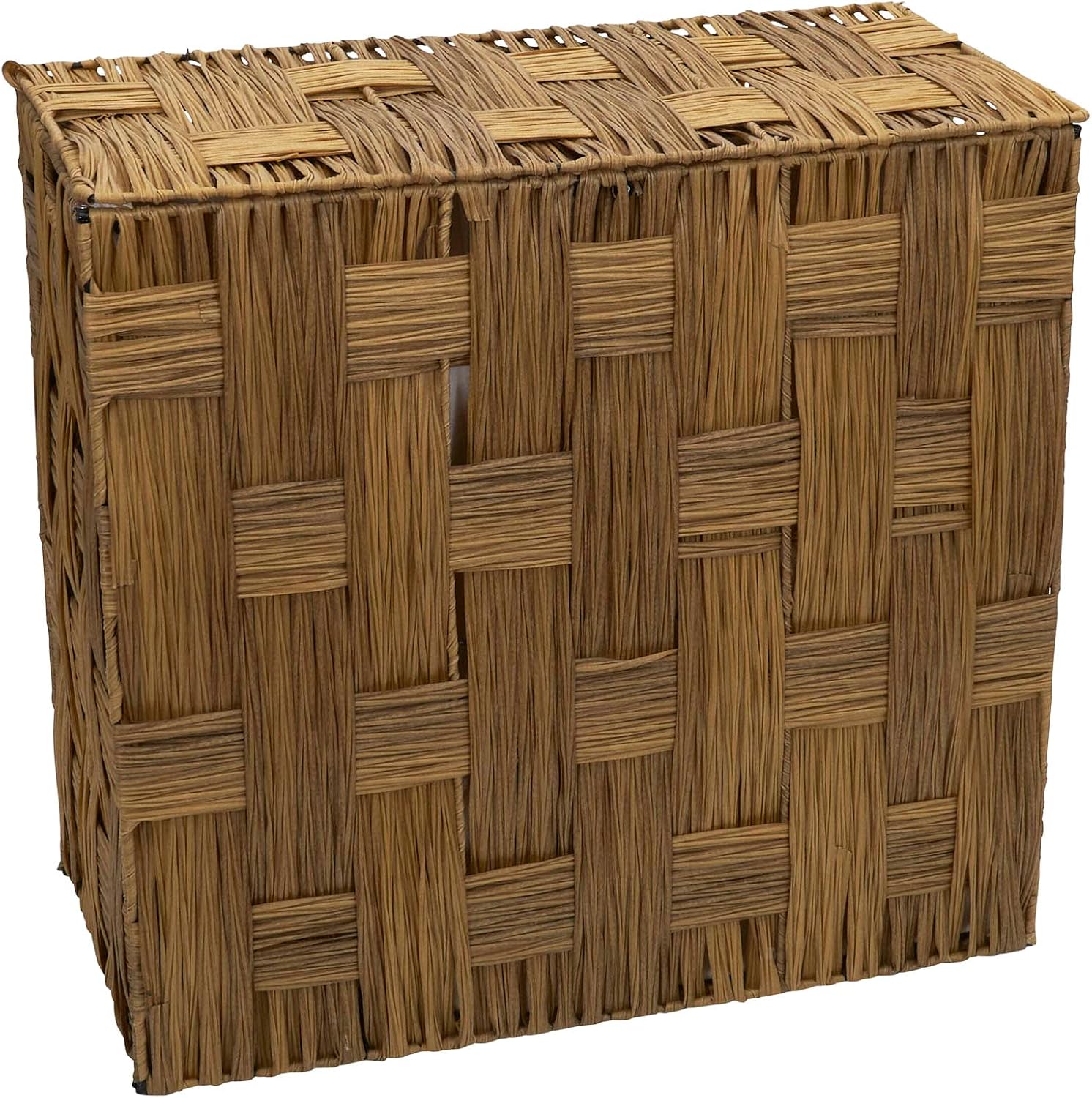 Household Essentials Woven Double Hamper, Natural Resin Weave, Strong Metal Frame, Washable Poly-Cotton Liners with Wooden Dowels, Moisture-Resistant, Easy to Assemble