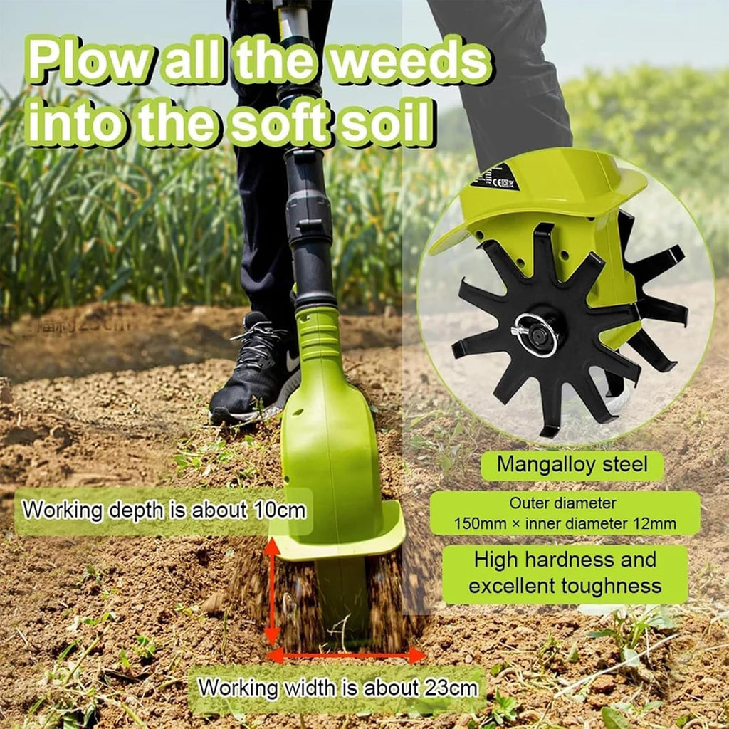 Cultivators Electric Cordless Tiller Cultivator,Electric Garden Rotavator,10cm Tilling Width, 25cm Working Depth,with 2 X 2000mah Battery and Charger