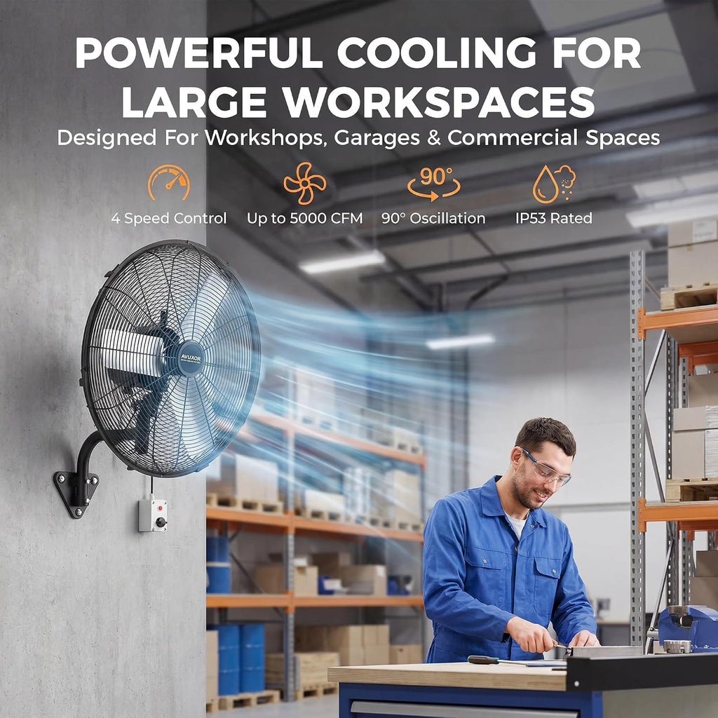 20'' Outdoor Wall Mount Fan, 4 Speed Oscillating Wall Fan with All Sealed Brushless DC Motor, Heavy Duty Industrial Fans, Waterproof Fans for Patios, House, Garage, Commercial, Warehouse, Factory