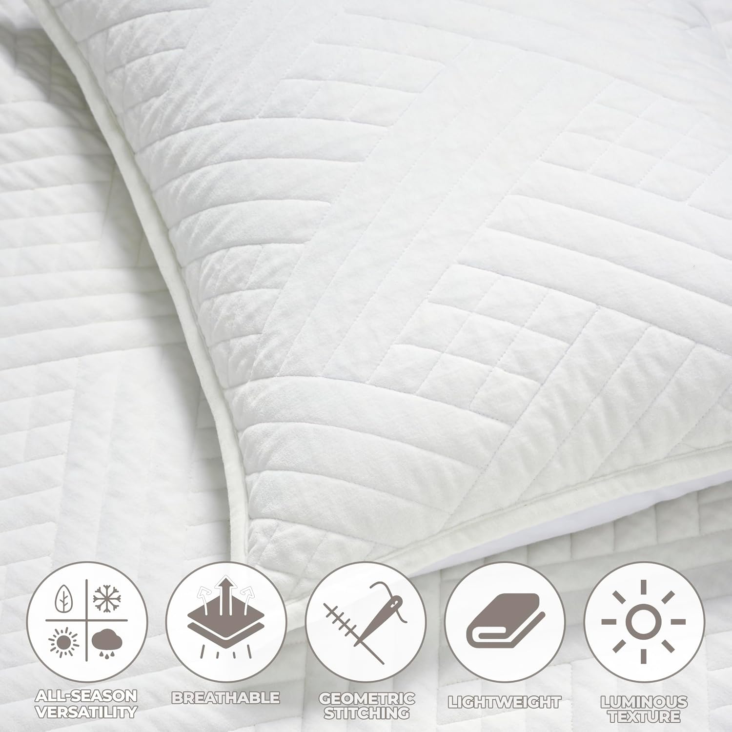 Superior 100% Cotton Velvet Quilt, 1 Lightweight Breathable Coverlet, Luxury Home Decor, Comfy Home Essential Bedding, Cotton Fill, Geometric Aesthetic, Karina Collection, Throw Size, White