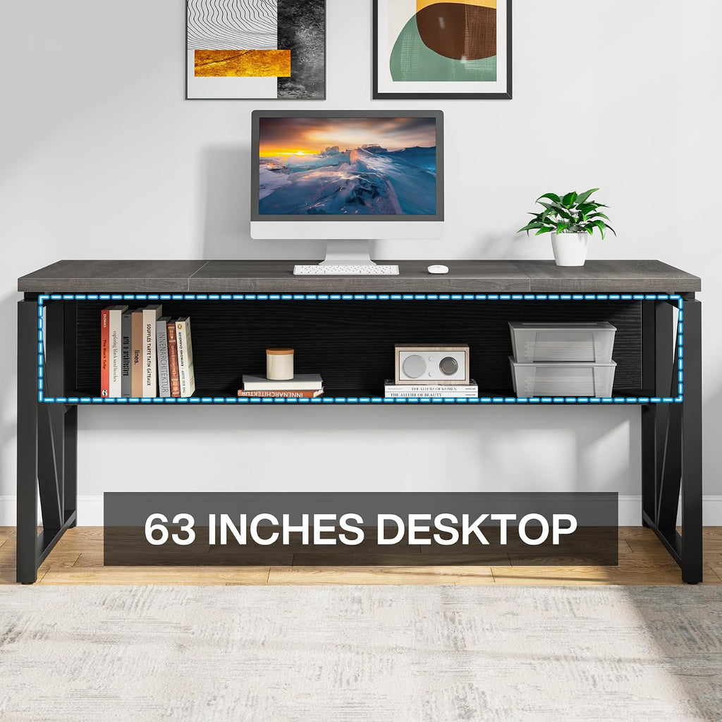 Tribesigns L Shaped Desk with Drawer Cabinet, 63' Executive Computer Desk and lateral File Cabinet, 2 Piece Home Office Furniture with Drawers for Hanging File, Doors with Locks (Gray, 63 inches)
