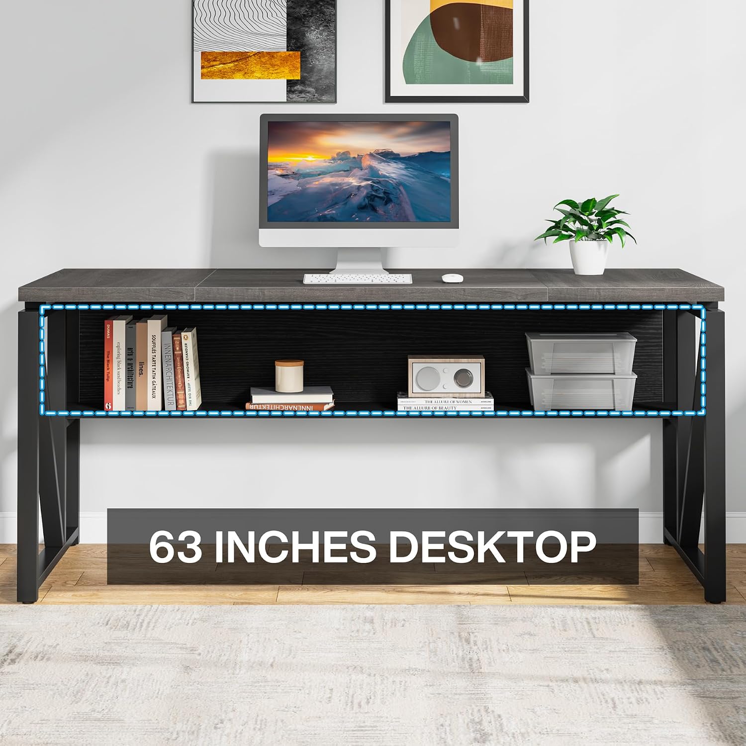 Tribesigns L Shaped Desk with Drawer Cabinet, 63' Executive Computer Desk and lateral File Cabinet, 2 Piece Home Office Furniture with Drawers for Hanging File, Doors with Locks (Gray, 63 inches)