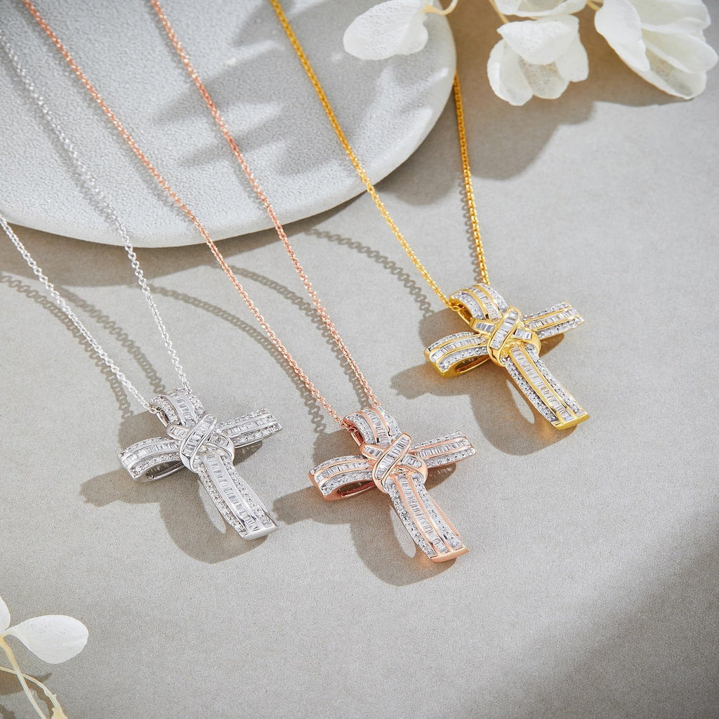Infinity Cross Diamond Pendant Necklace for Women & Men, 1.00 Cttw Natural or Lab-Grown Diamond in 14K Gold Over 925 Sterling Silver, Religious Christian Jewelry Gift with 18' Chain