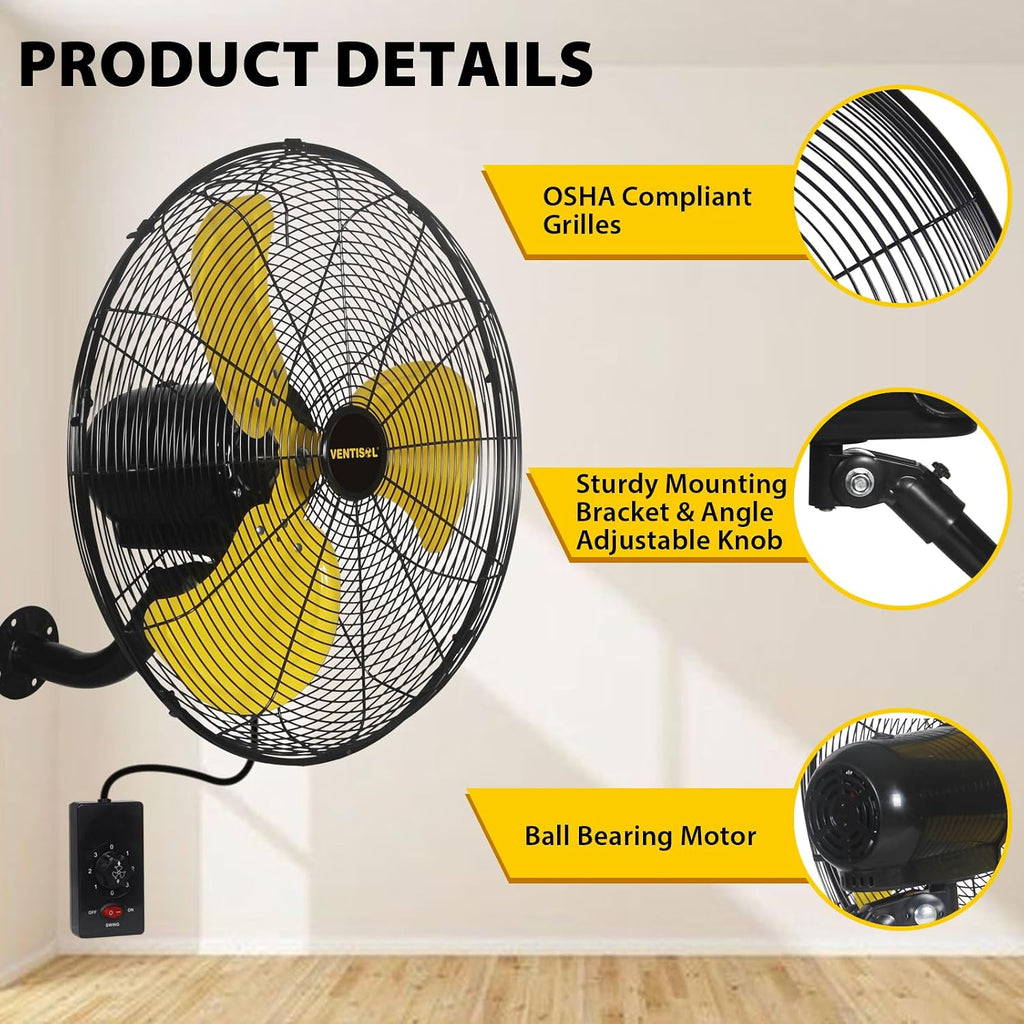 VENTISOL 18 Inch Wall Mount Fan Oscillating, 4,200 CFM High Velocity Industrial Wall Fan for Indoor, Commercial, Residential, Warehouse, Greenhouse, Workshop, Basement